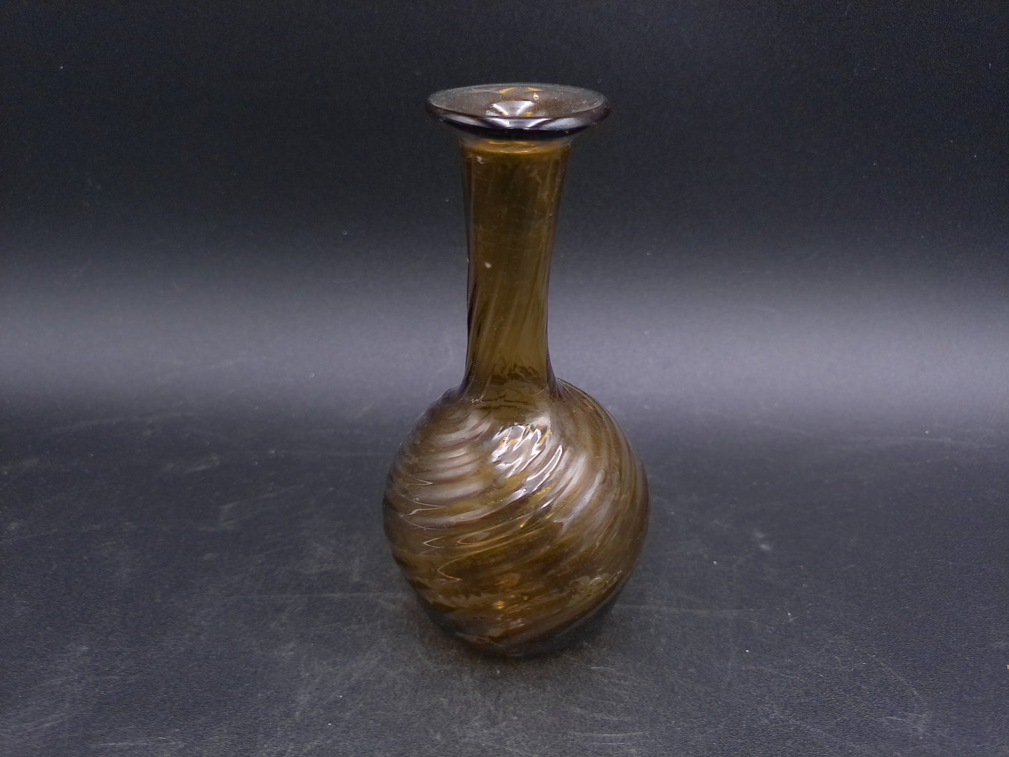 Hand Blown Swirl Honey Amber Glass Bottle Vase Vintage