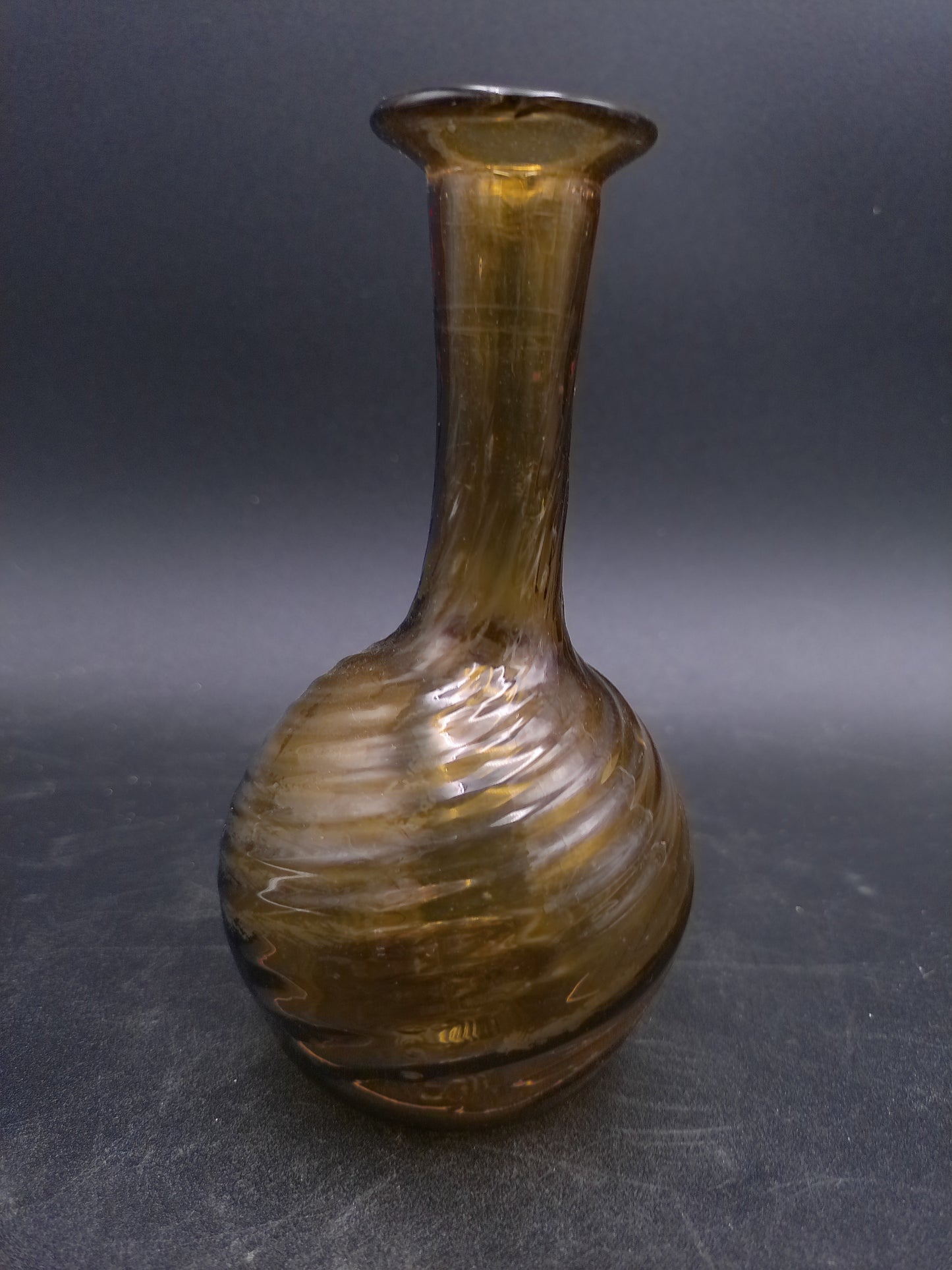 Hand Blown Swirl Honey Amber Glass Bottle Vase Vintage