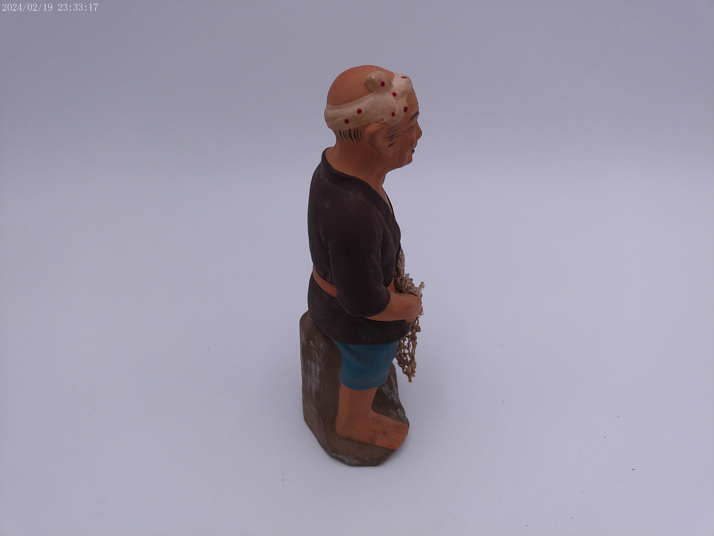 Fisherman statue with Net Japanese Figurine Vintage