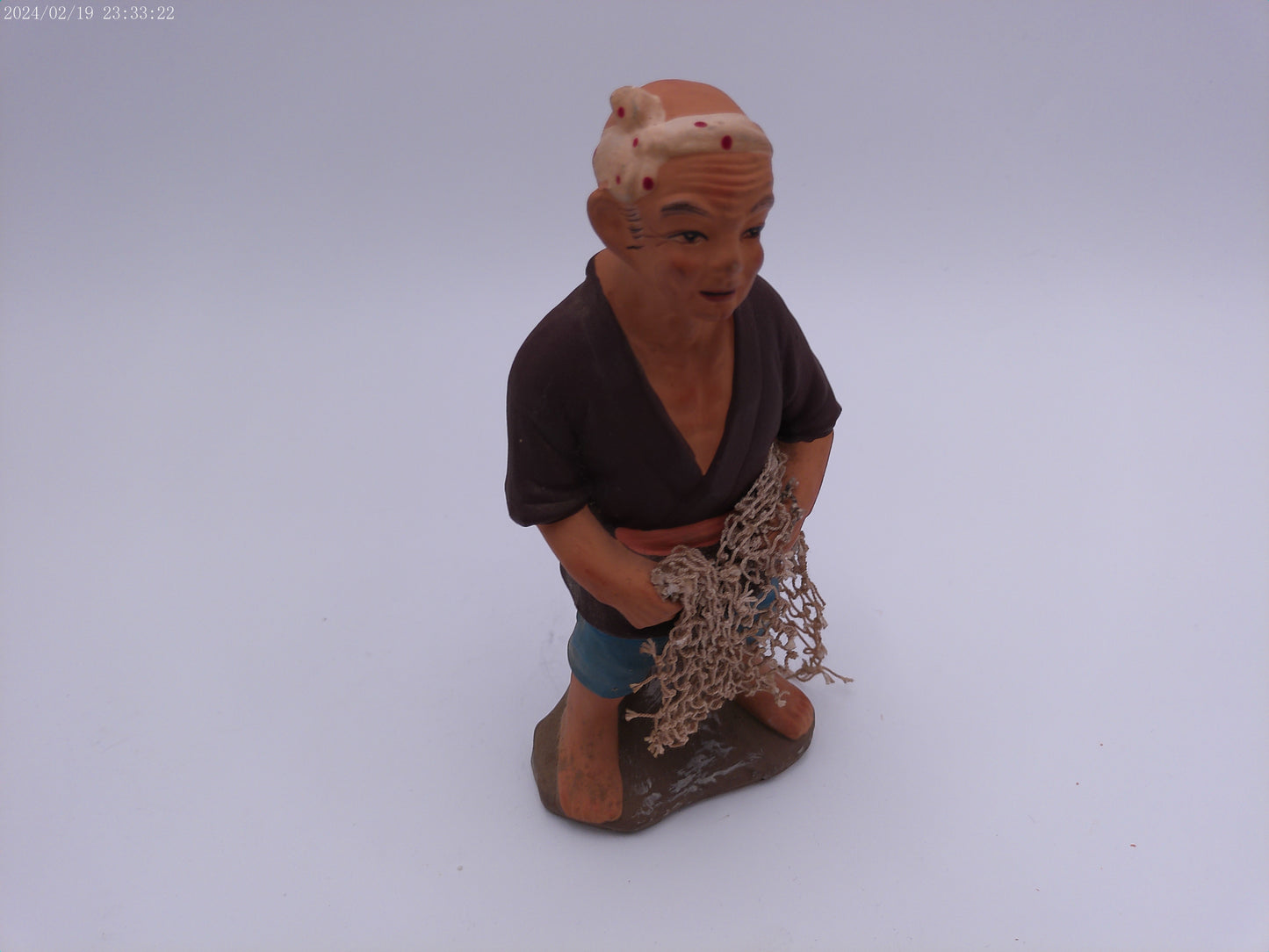 Fisherman statue with Net Japanese Figurine Vintage