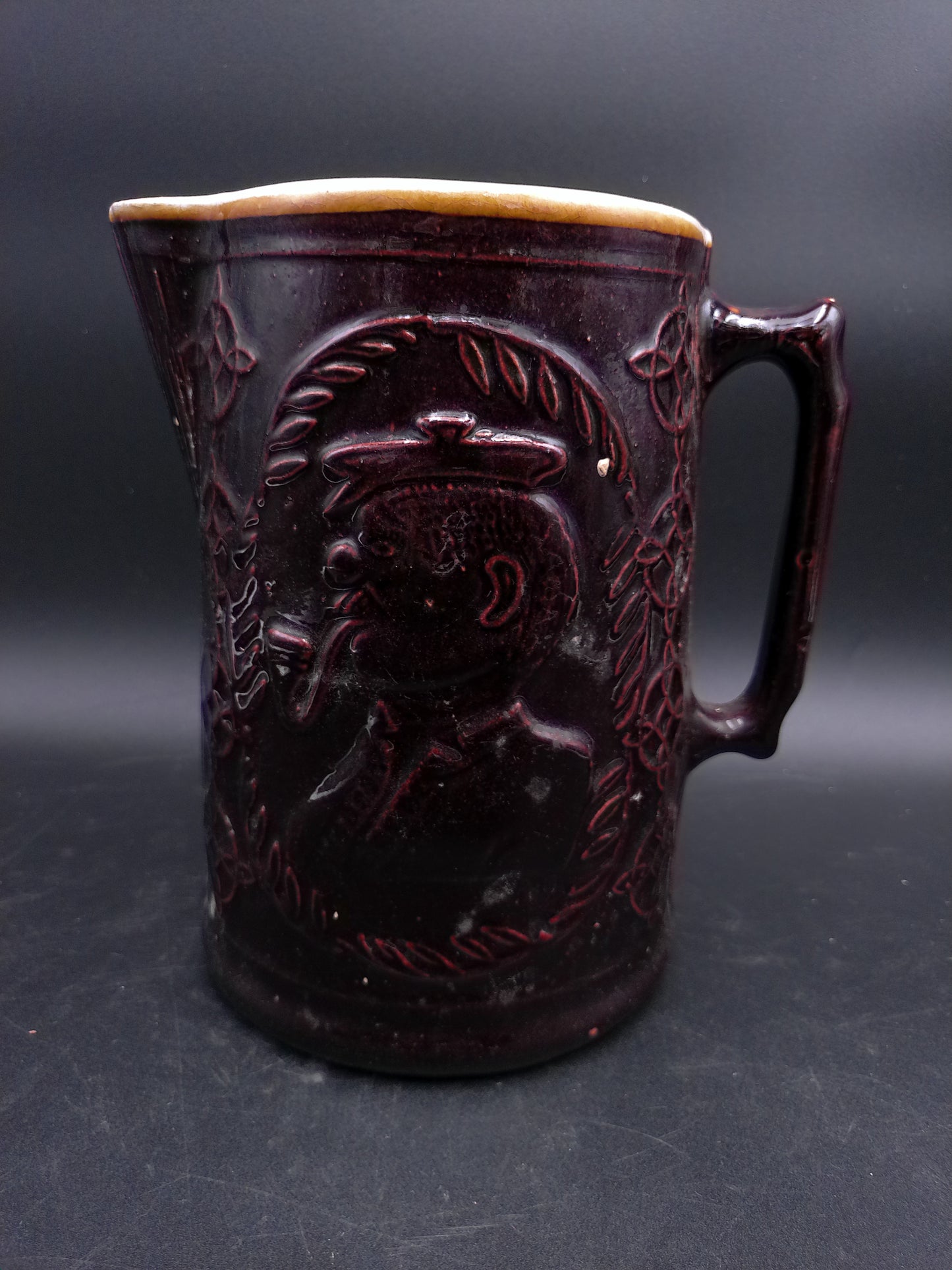 Burley Winter Pottery Man With Pipe Windmill Brown Stoneware Pitcher Antique 8.5"