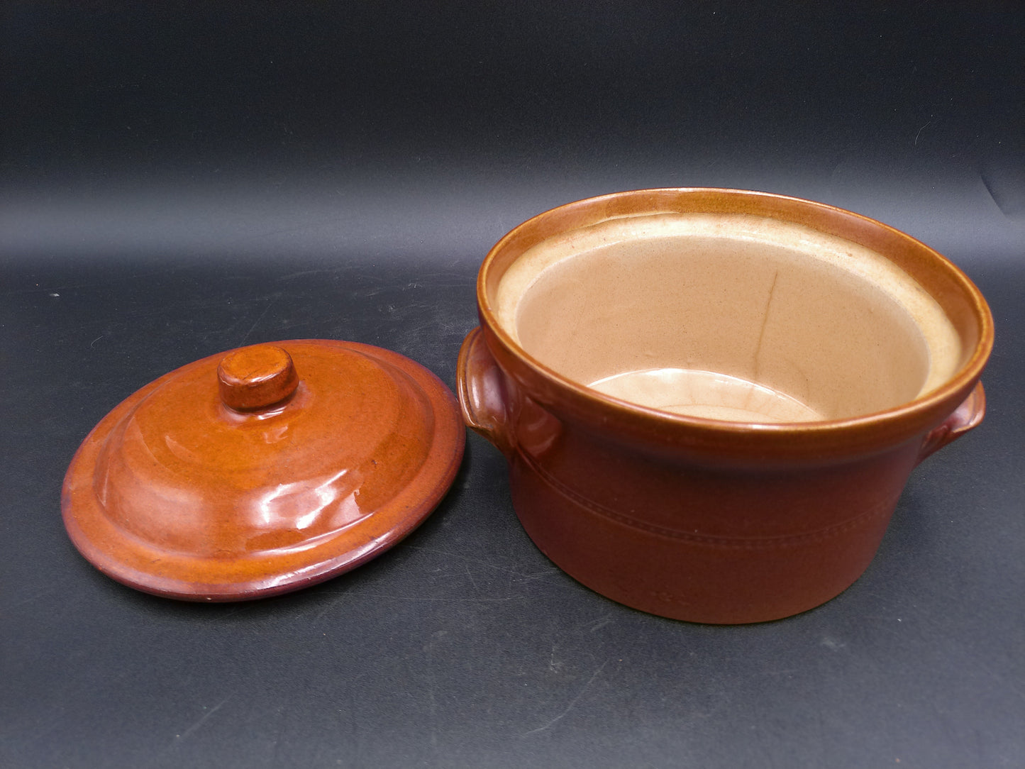 Pottery Vintage Orange Brown Glaze Ceramic Dish With Lid Vintage '70s Pearsons of Chesterfield Stoneware