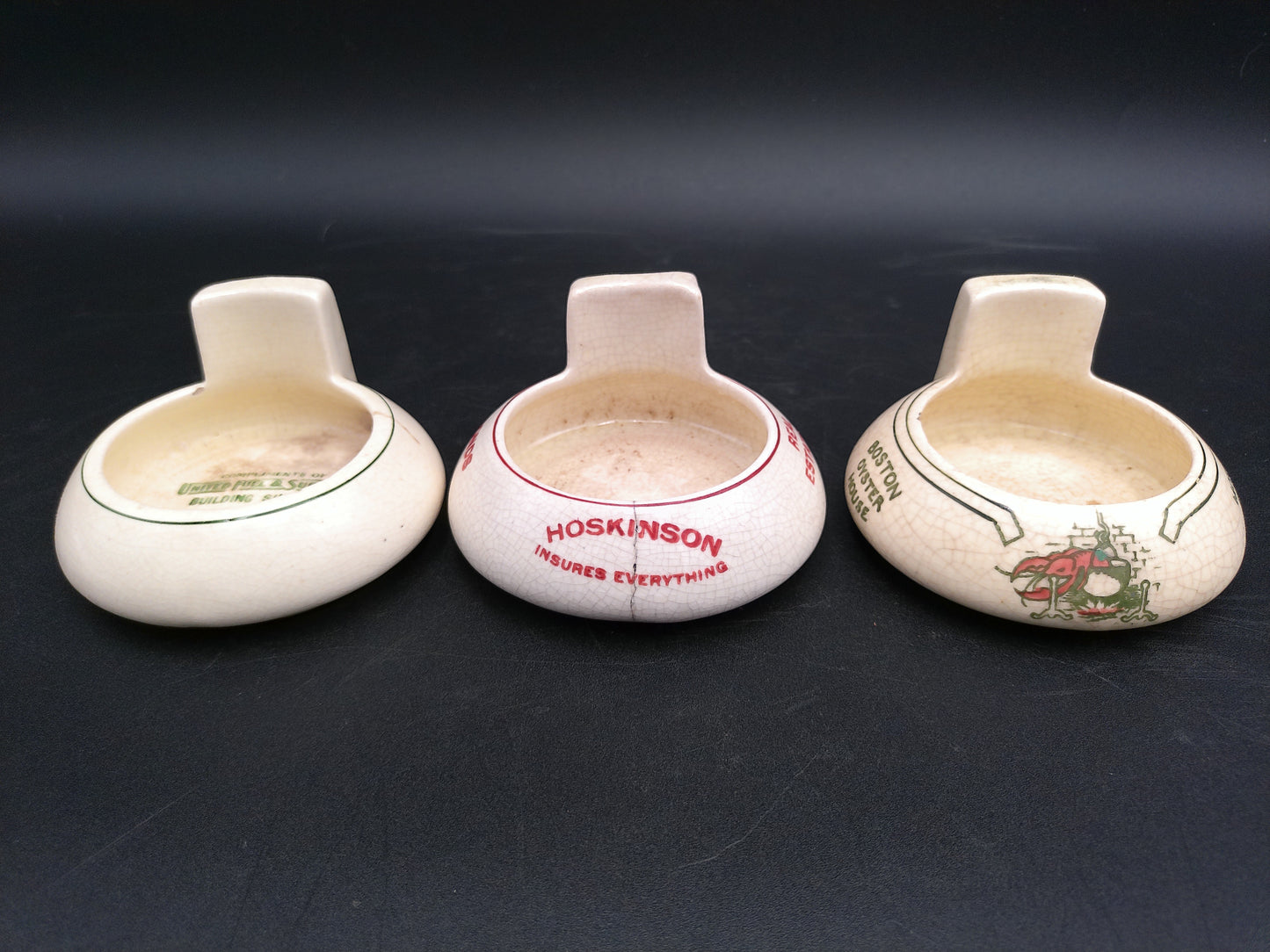 Ashtray Lot of 3 United Fuel & Supply Hoskinson Morrison Roseville Pottery Vintage