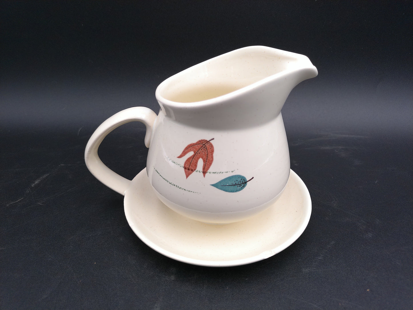 Franciscan Autumn Leaves Earthenware Gravy Boat w/ Attached Under Plate