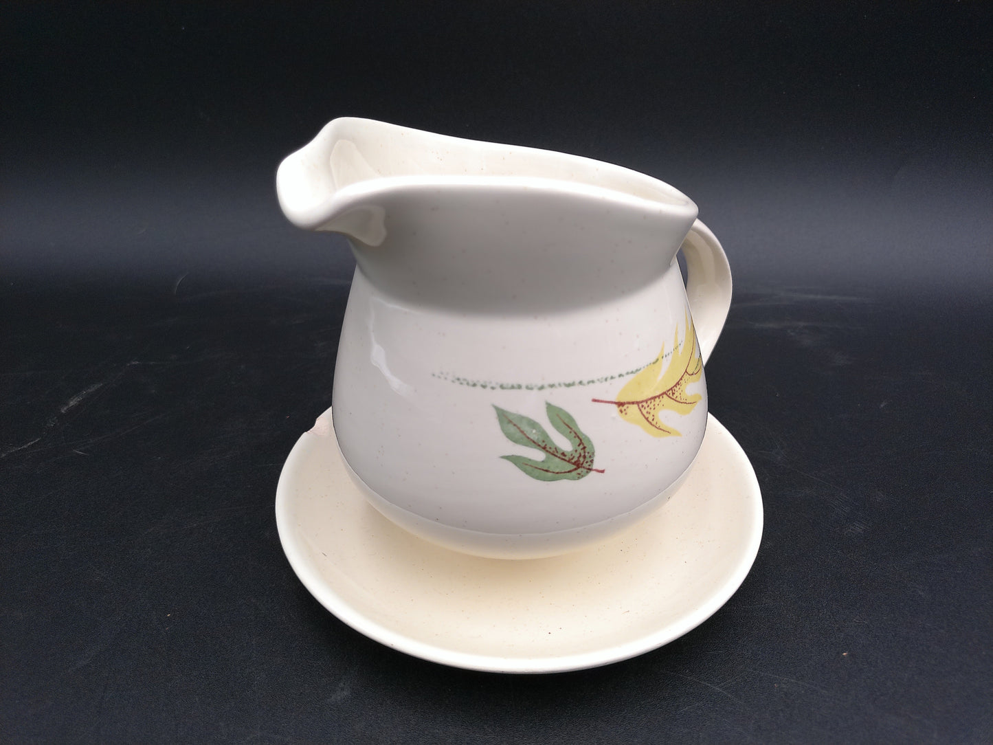 Franciscan Autumn Leaves Earthenware Gravy Boat w/ Attached Under Plate
