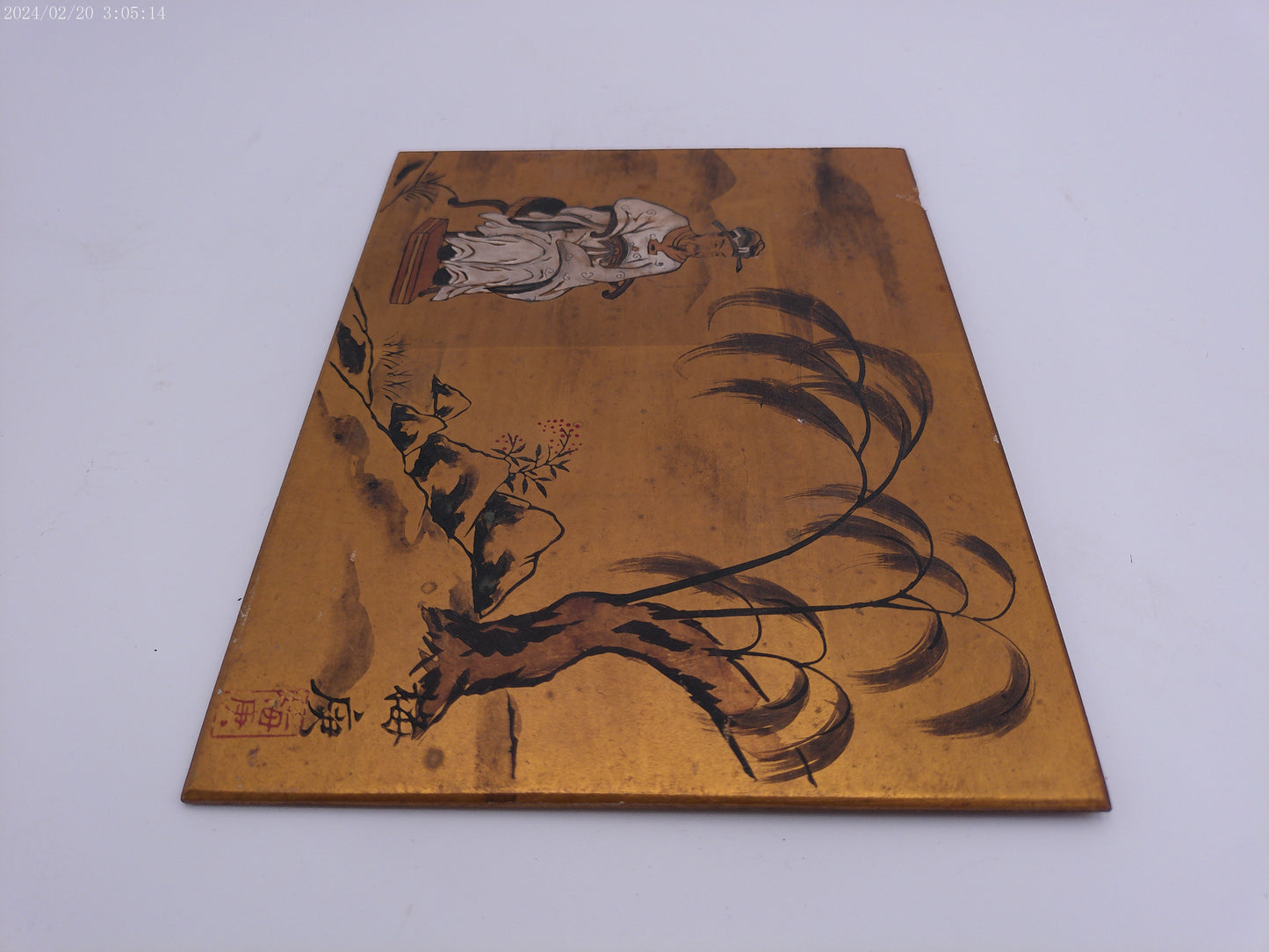Chinese Man Sitting Painting on gold painted background