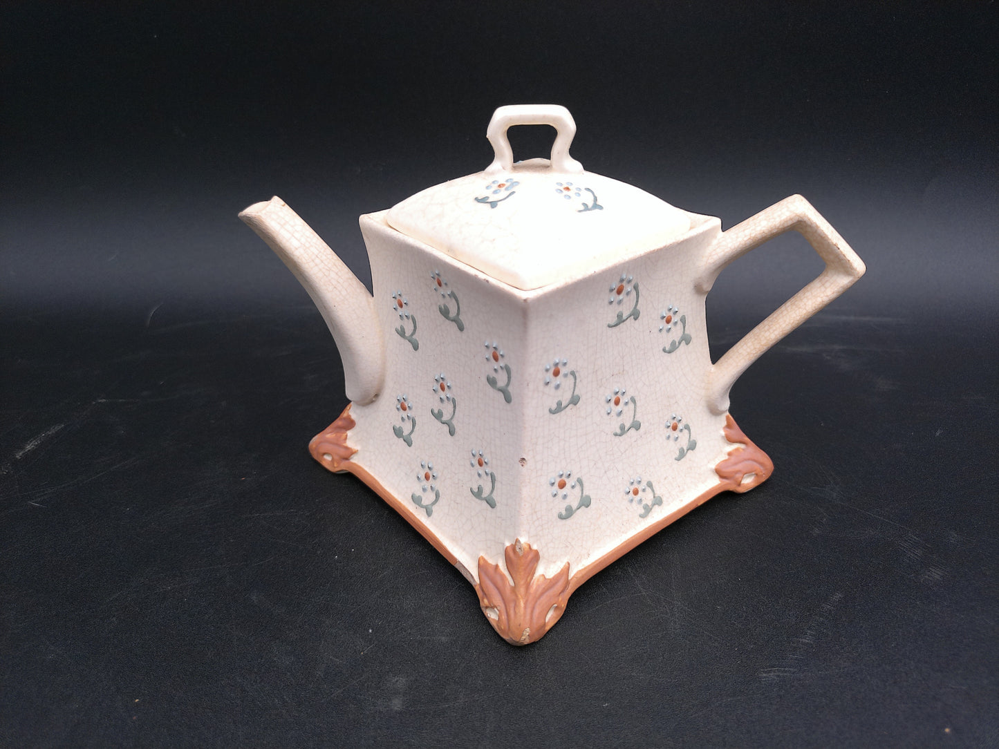 Pottery Teapot square design Vintage