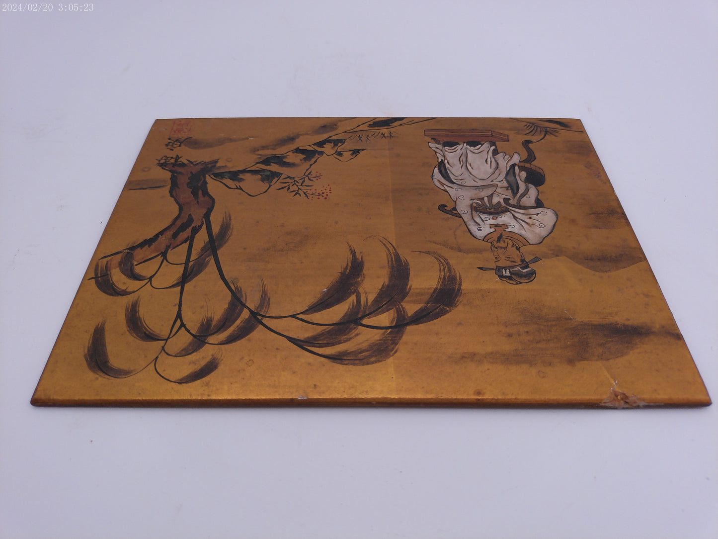 Chinese Man Sitting Painting on gold painted background