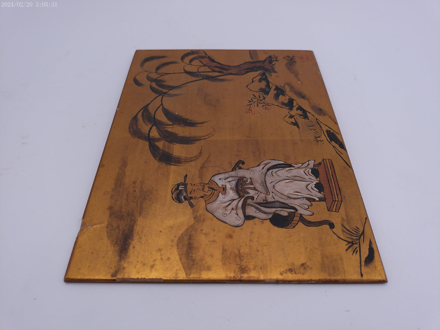 Chinese Man Sitting Painting on gold painted background