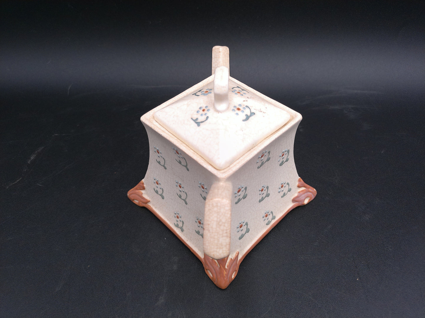 Pottery Teapot square design Vintage
