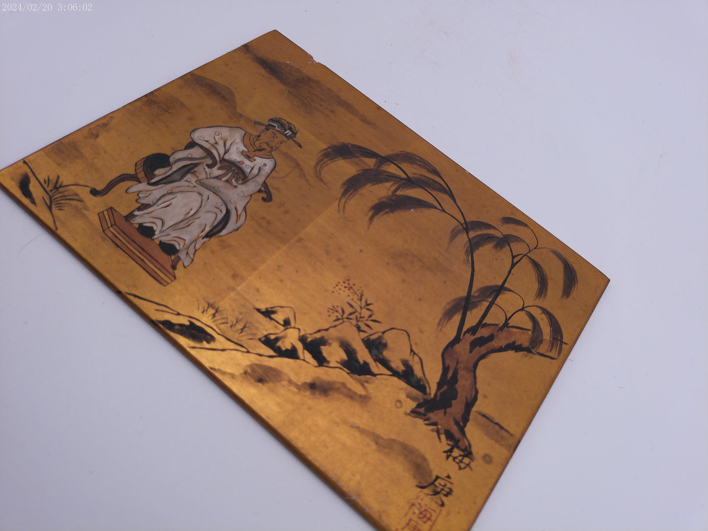 Chinese Man Sitting Painting on gold painted background