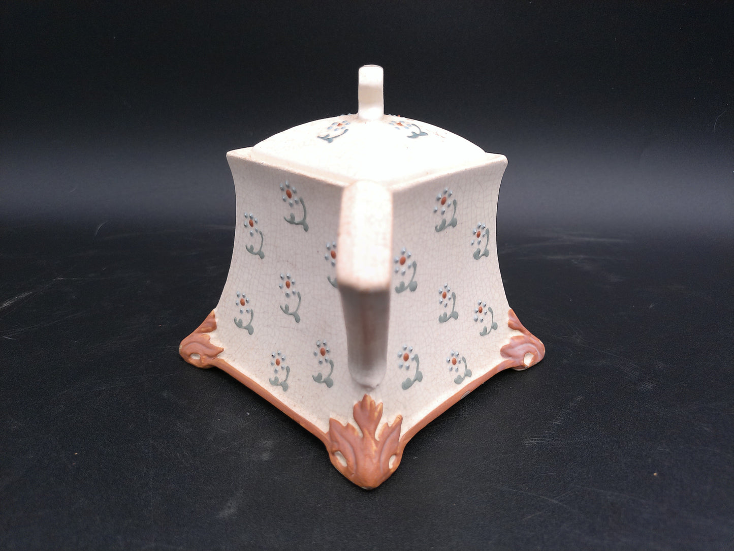Pottery Teapot square design Vintage
