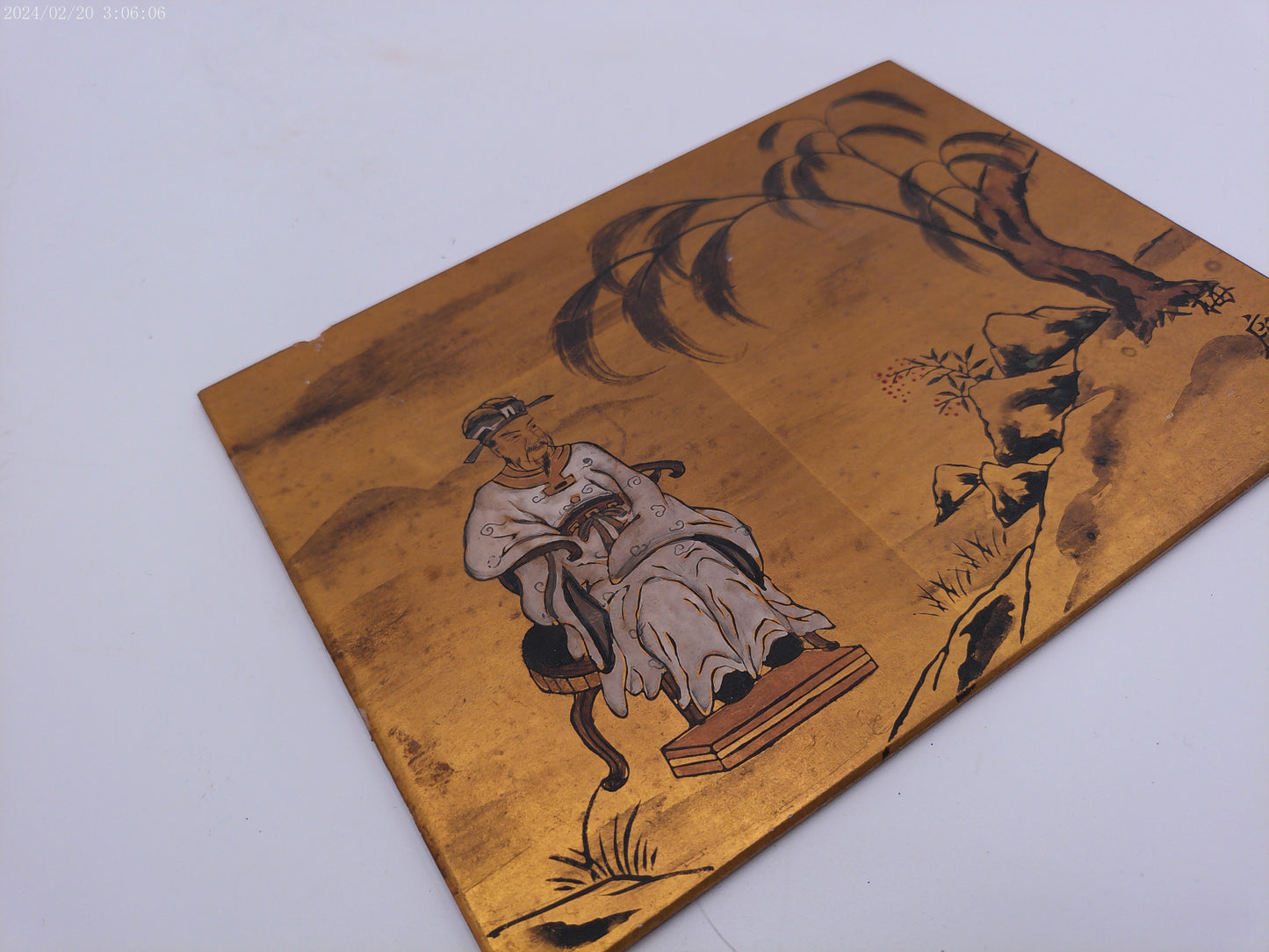 Chinese Man Sitting Painting on gold painted background