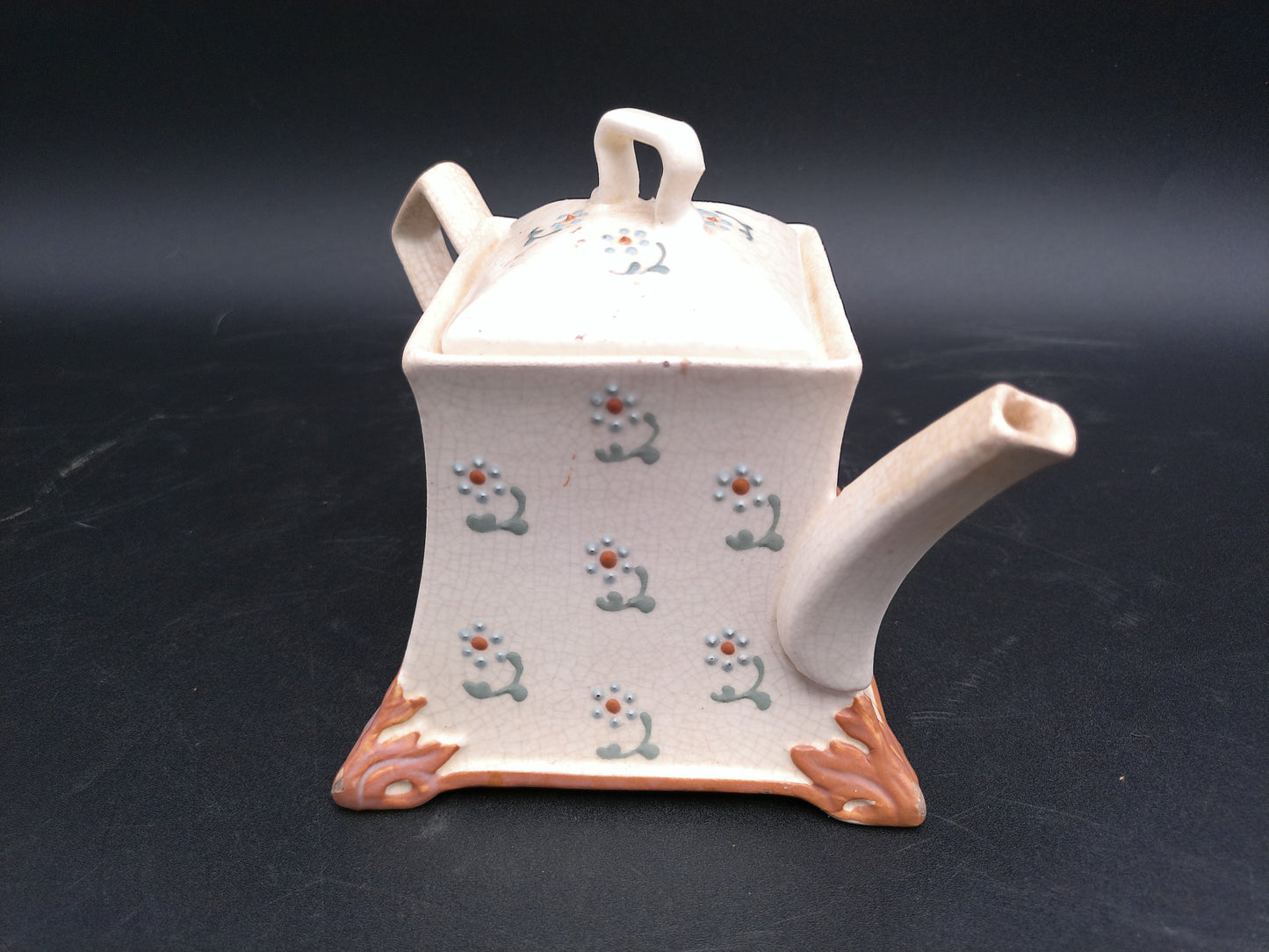 Pottery Teapot square design Vintage