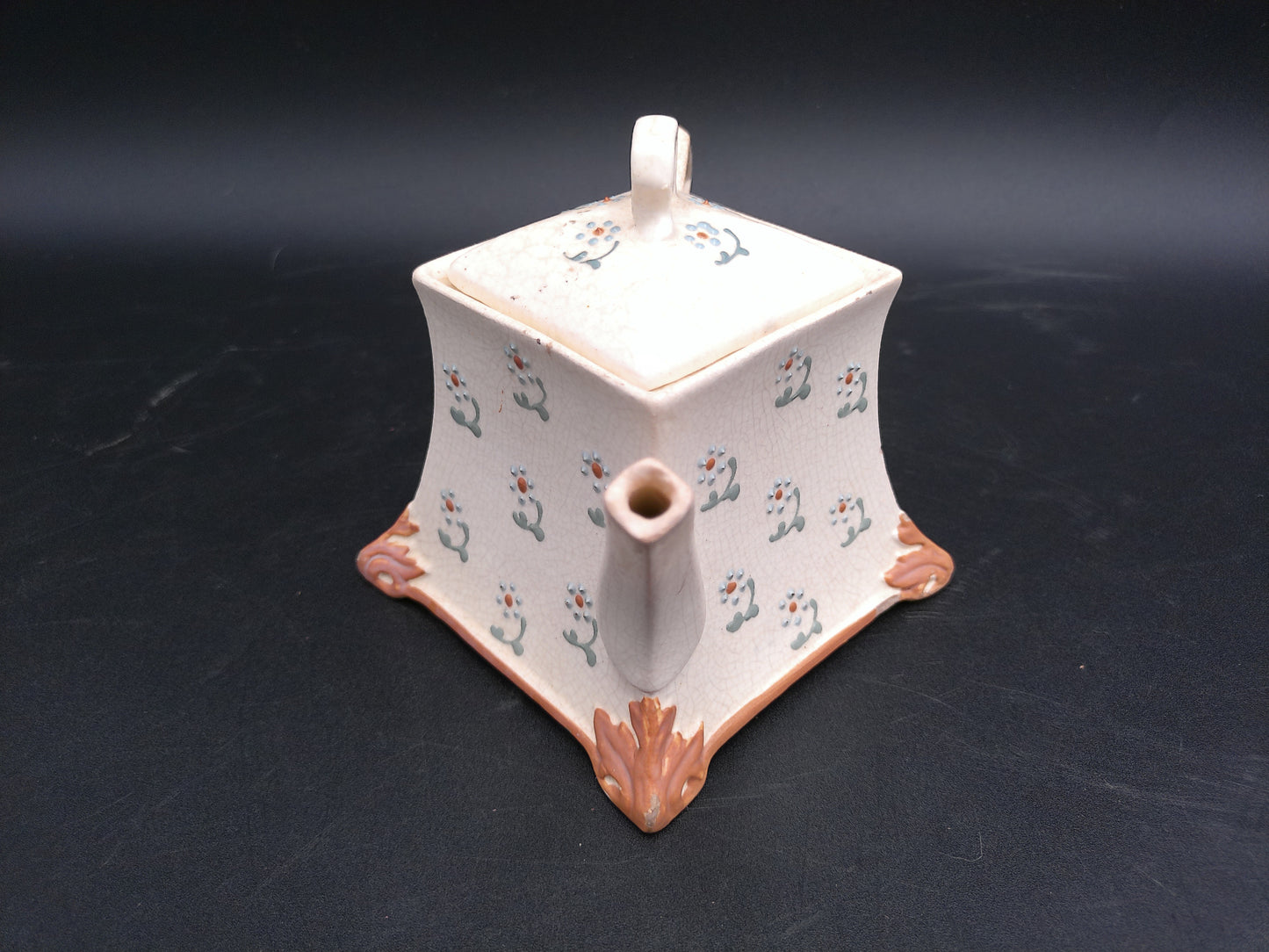 Pottery Teapot square design Vintage