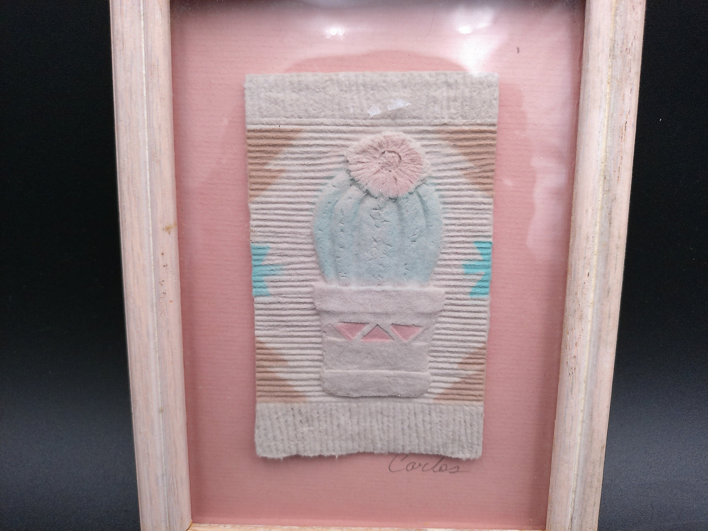 Vintage FIGI Graphics Southwest Art Cactus 3D Hand Cast Paper Signed Carlos Framed 8x6”