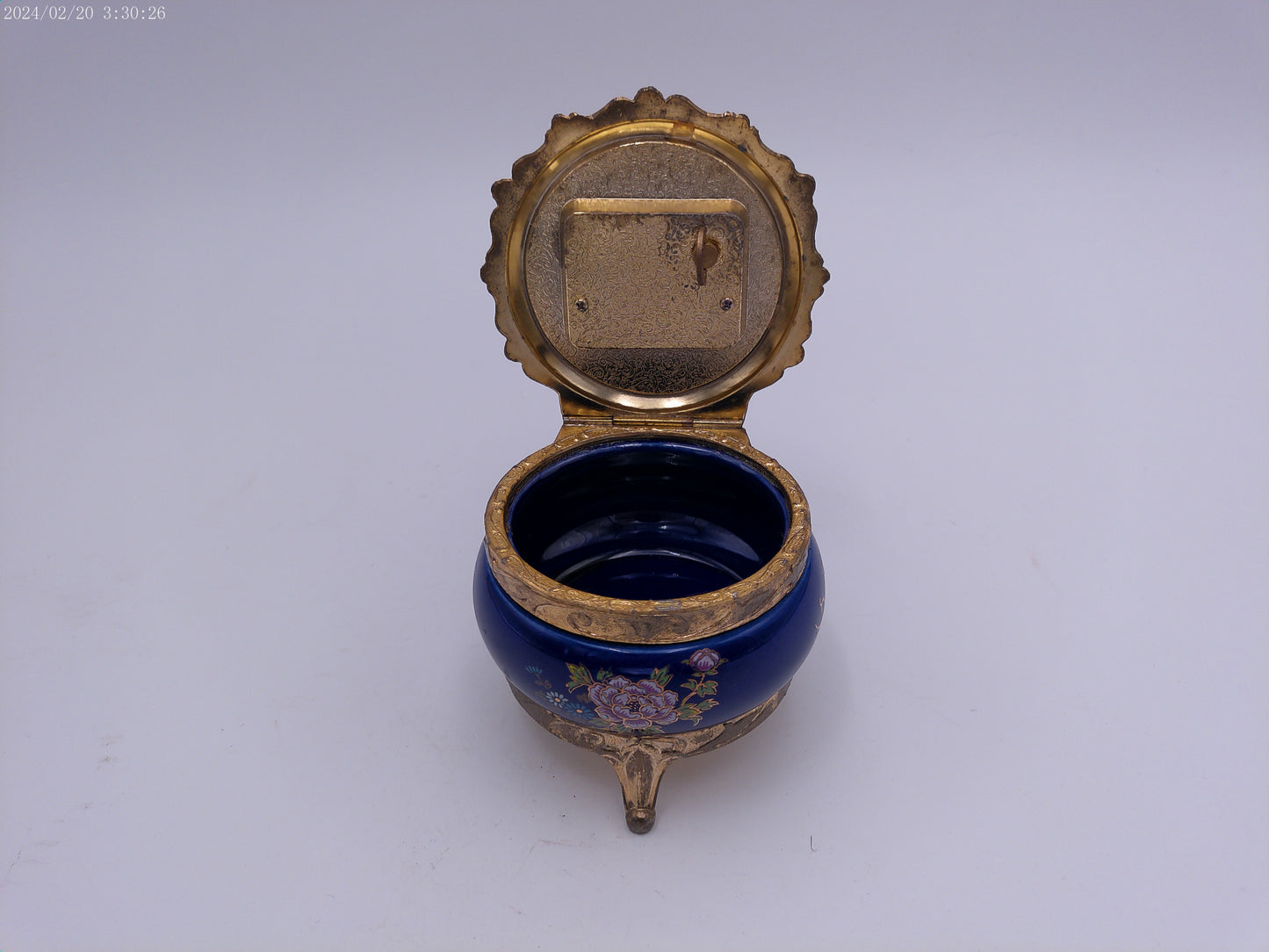 Peacock Music Box Trinket Royal Blue Porcelain & Gold Metal Stunning