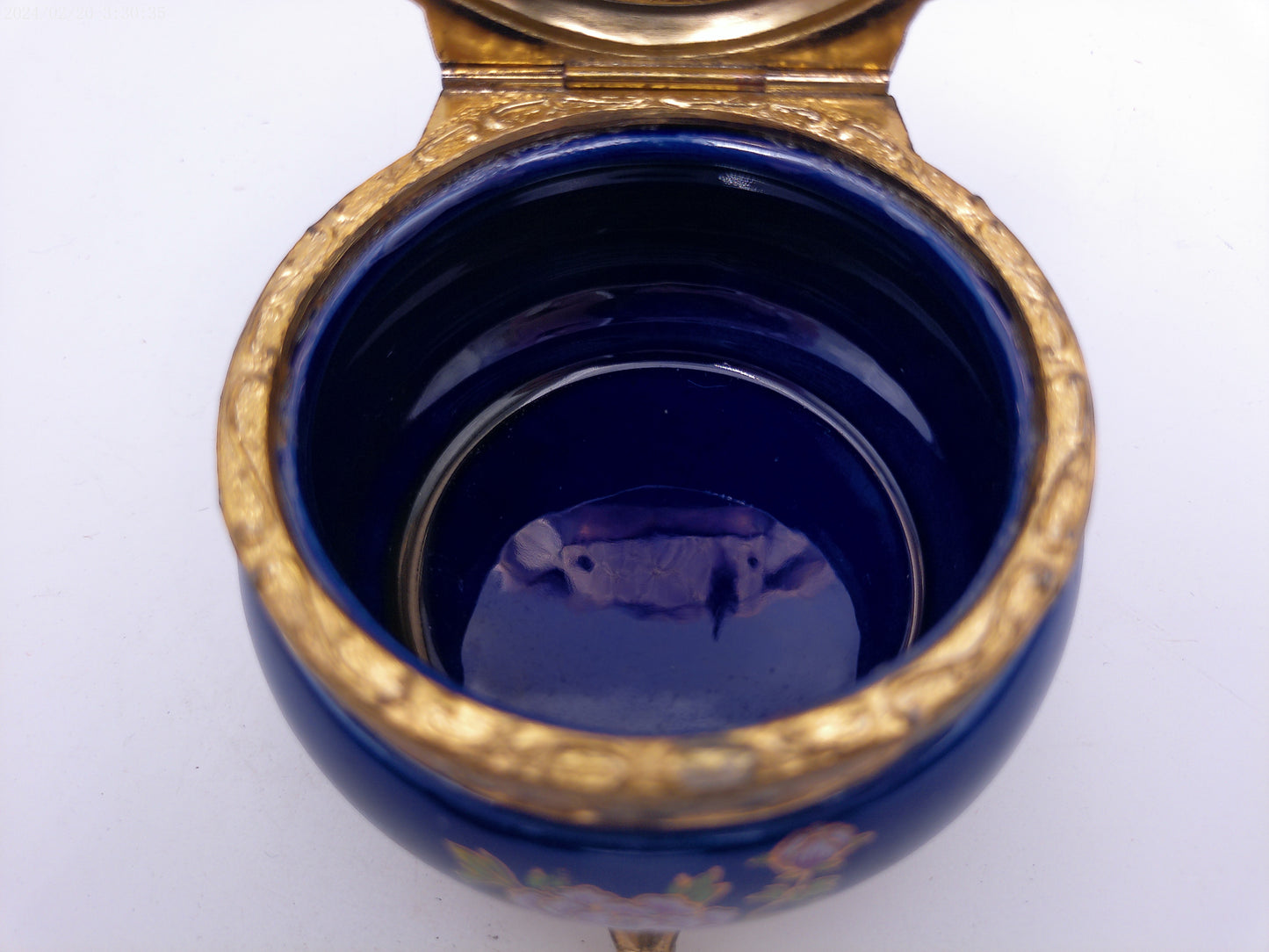 Peacock Music Box Trinket Royal Blue Porcelain & Gold Metal Stunning