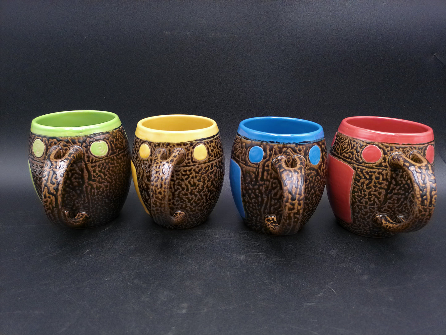 Pottery Coffee Mugs Lot of 6 Always Azul Pottery Dragonfly Flower Pinecone Coffee Mug Set Of 3