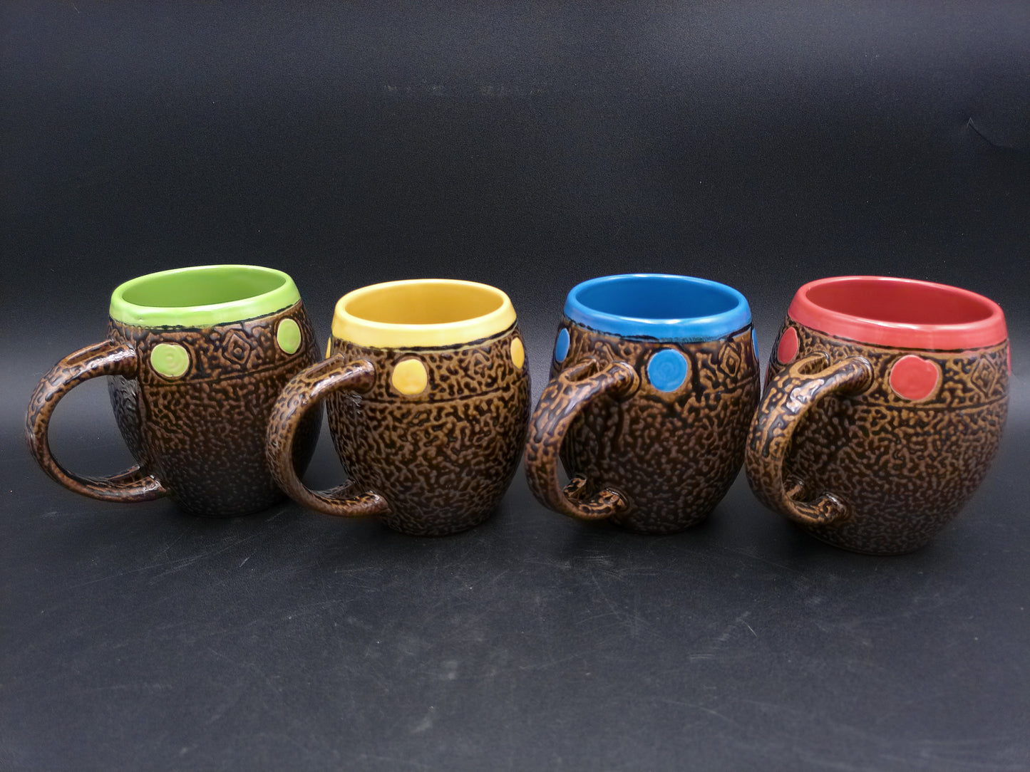 Pottery Coffee Mugs Lot of 6 Always Azul Pottery Dragonfly Flower Pinecone Coffee Mug Set Of 3