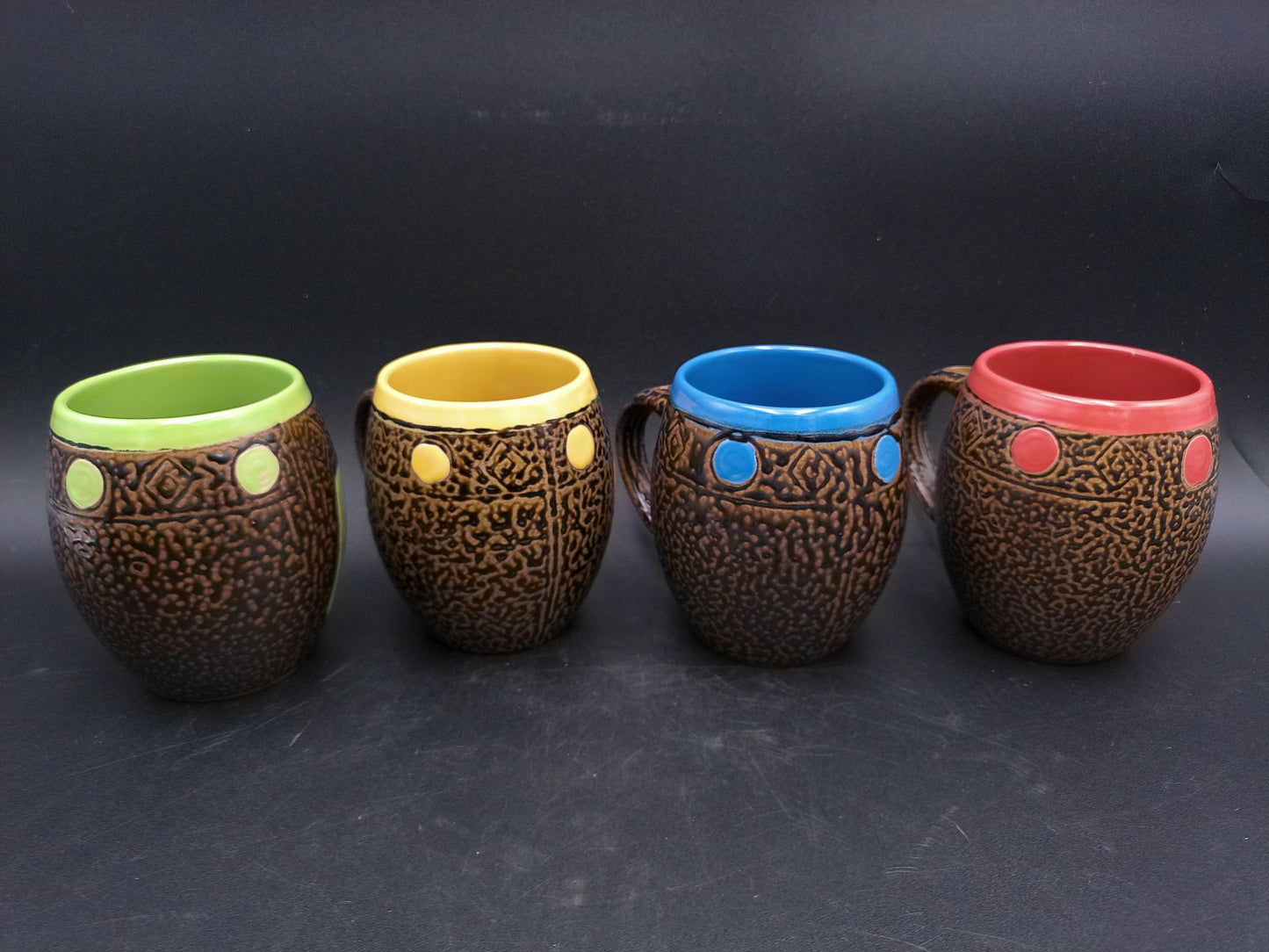 Pottery Coffee Mugs Lot of 6 Always Azul Pottery Dragonfly Flower Pinecone Coffee Mug Set Of 3