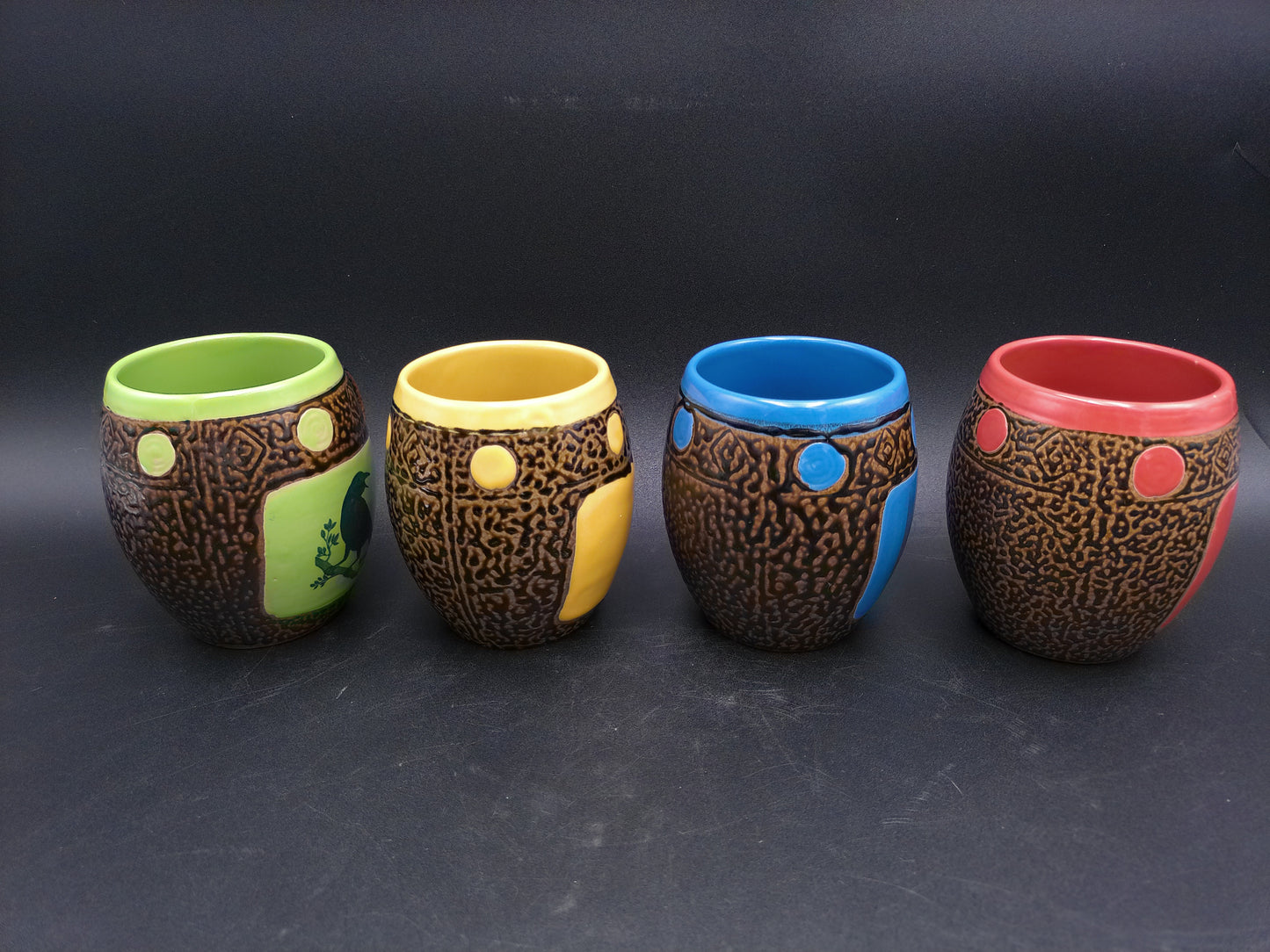 Pottery Coffee Mugs Lot of 6 Always Azul Pottery Dragonfly Flower Pinecone Coffee Mug Set Of 3