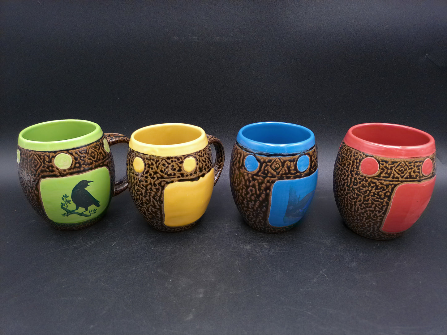 Pottery Coffee Mugs Lot of 6 Always Azul Pottery Dragonfly Flower Pinecone Coffee Mug Set Of 3