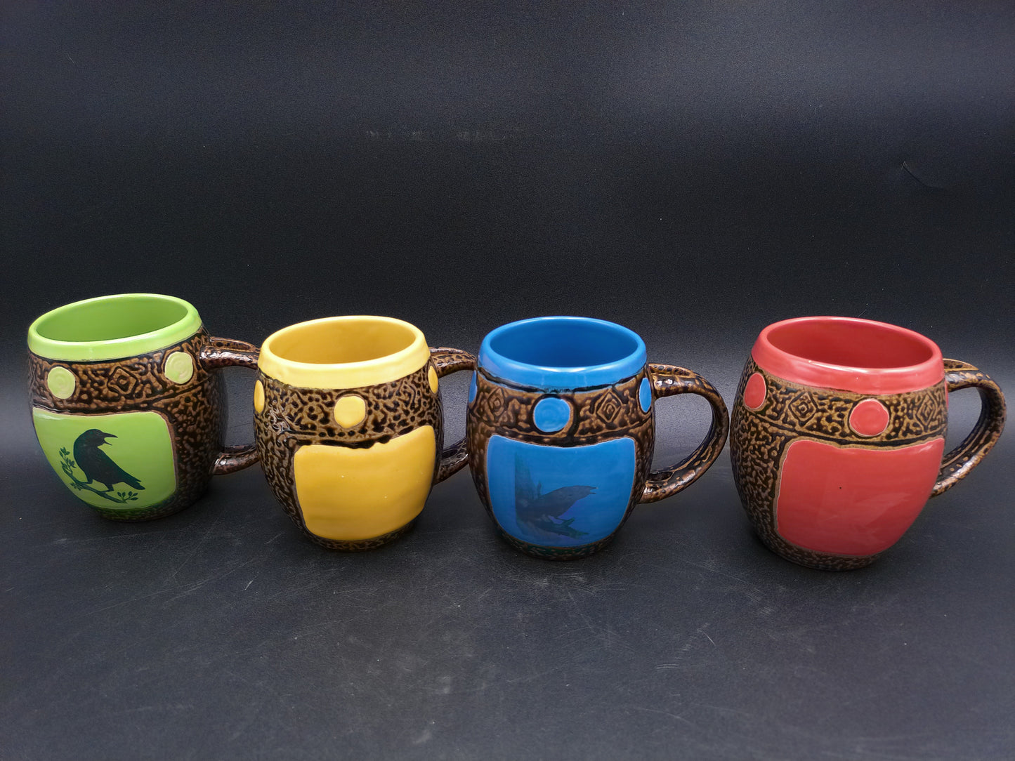 Pottery Coffee Mugs Lot of 6 Always Azul Pottery Dragonfly Flower Pinecone Coffee Mug Set Of 3