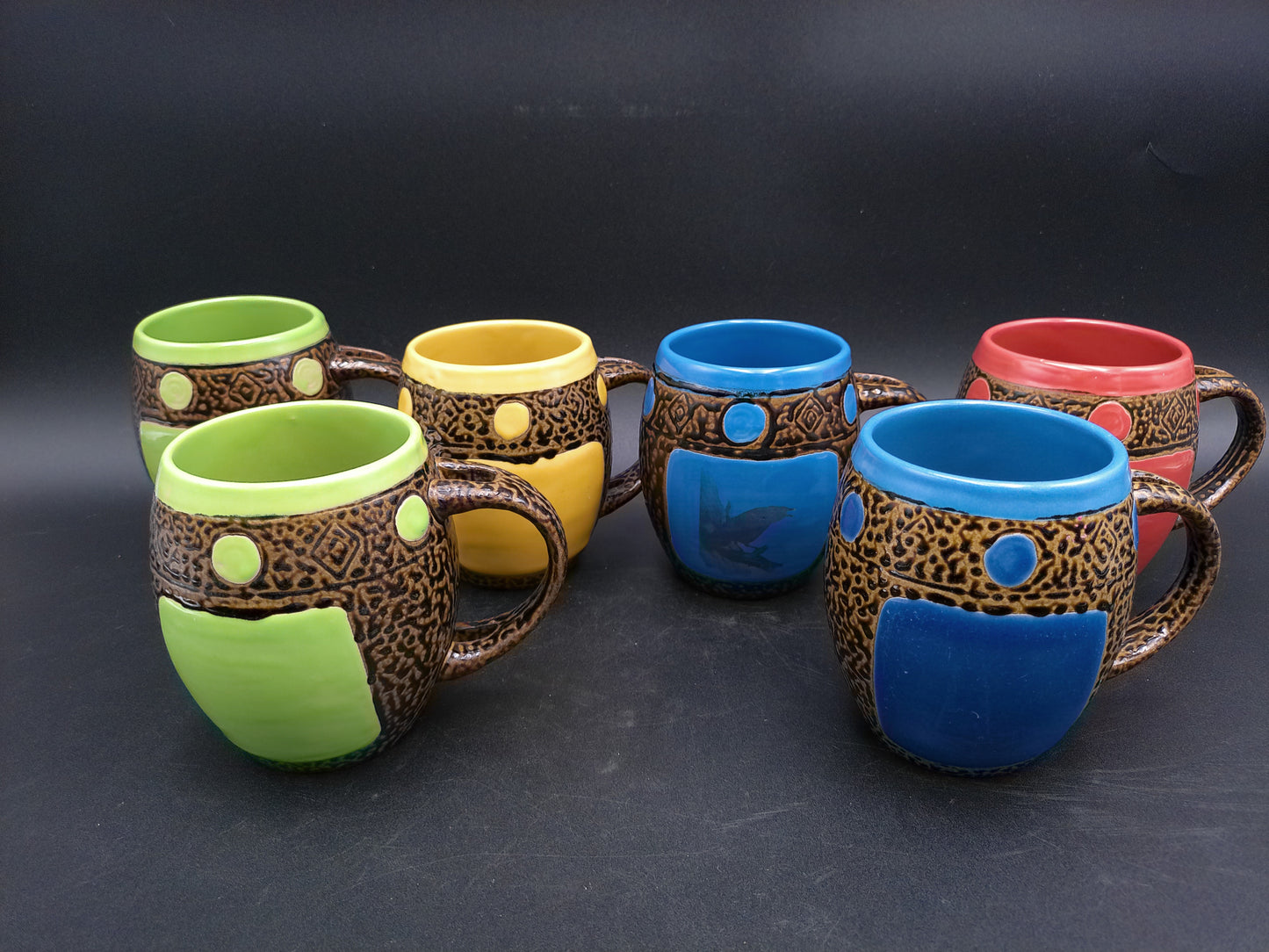 Pottery Coffee Mugs Lot of 6 Always Azul Pottery Dragonfly Flower Pinecone Coffee Mug Set Of 3