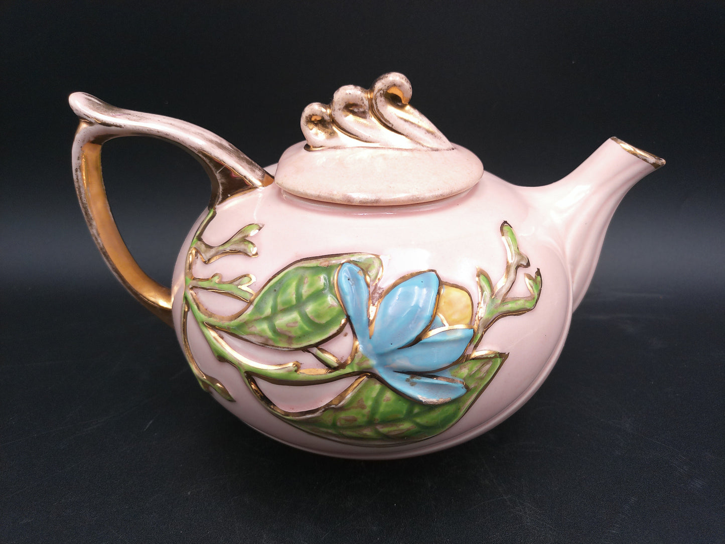 Pottery Hull Art Magnolia Pink Tea Set Gold Trim - Rare 1940s Vintage Made in USA