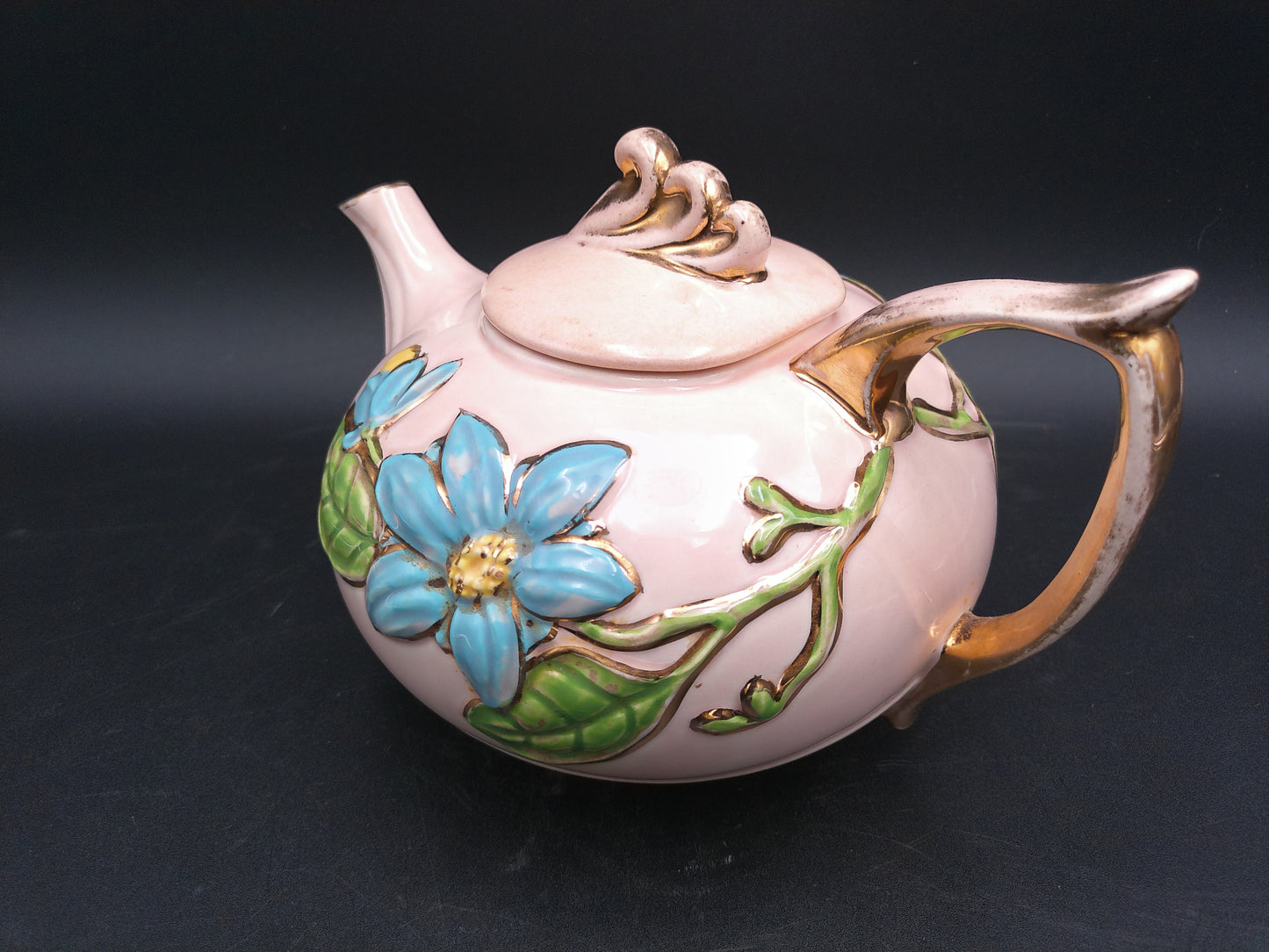 Pottery Hull Art Magnolia Pink Tea Set Gold Trim - Rare 1940s Vintage Made in USA