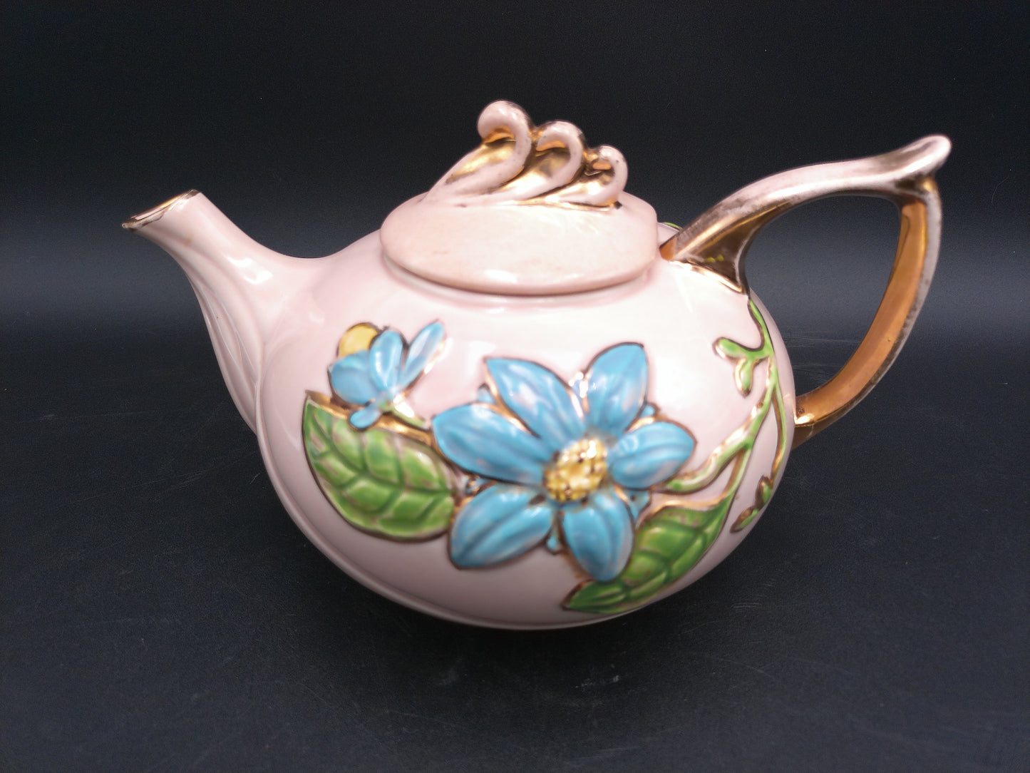 Pottery Hull Art Magnolia Pink Tea Set Gold Trim - Rare 1940s Vintage Made in USA