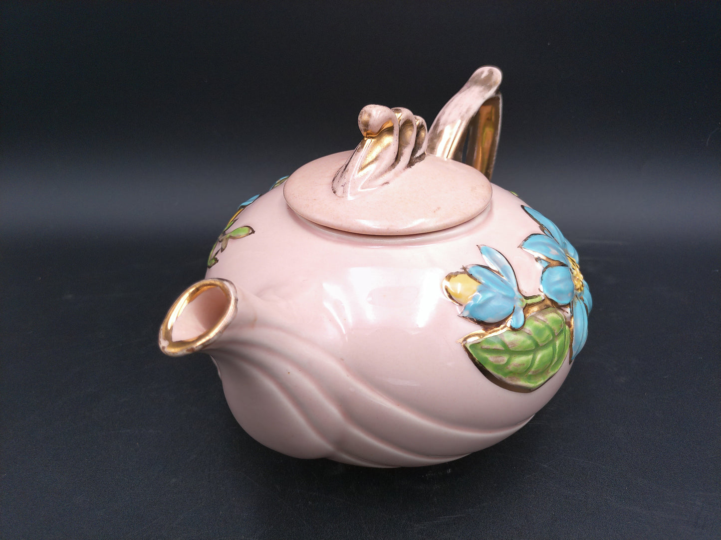Pottery Hull Art Magnolia Pink Tea Set Gold Trim - Rare 1940s Vintage Made in USA