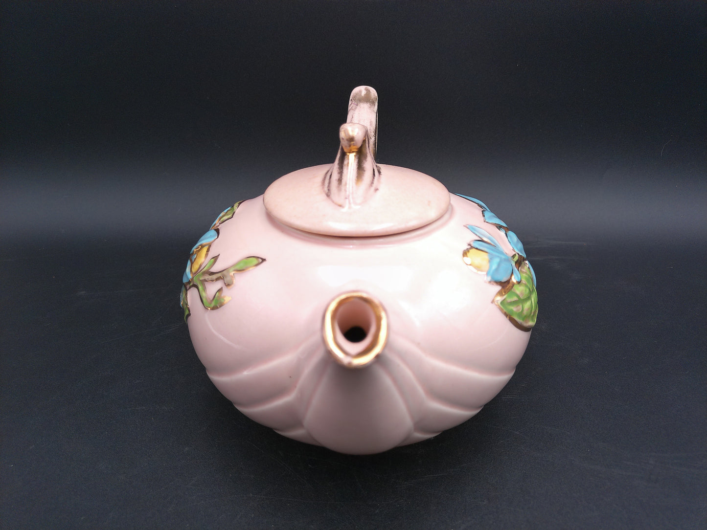 Pottery Hull Art Magnolia Pink Tea Set Gold Trim - Rare 1940s Vintage Made in USA