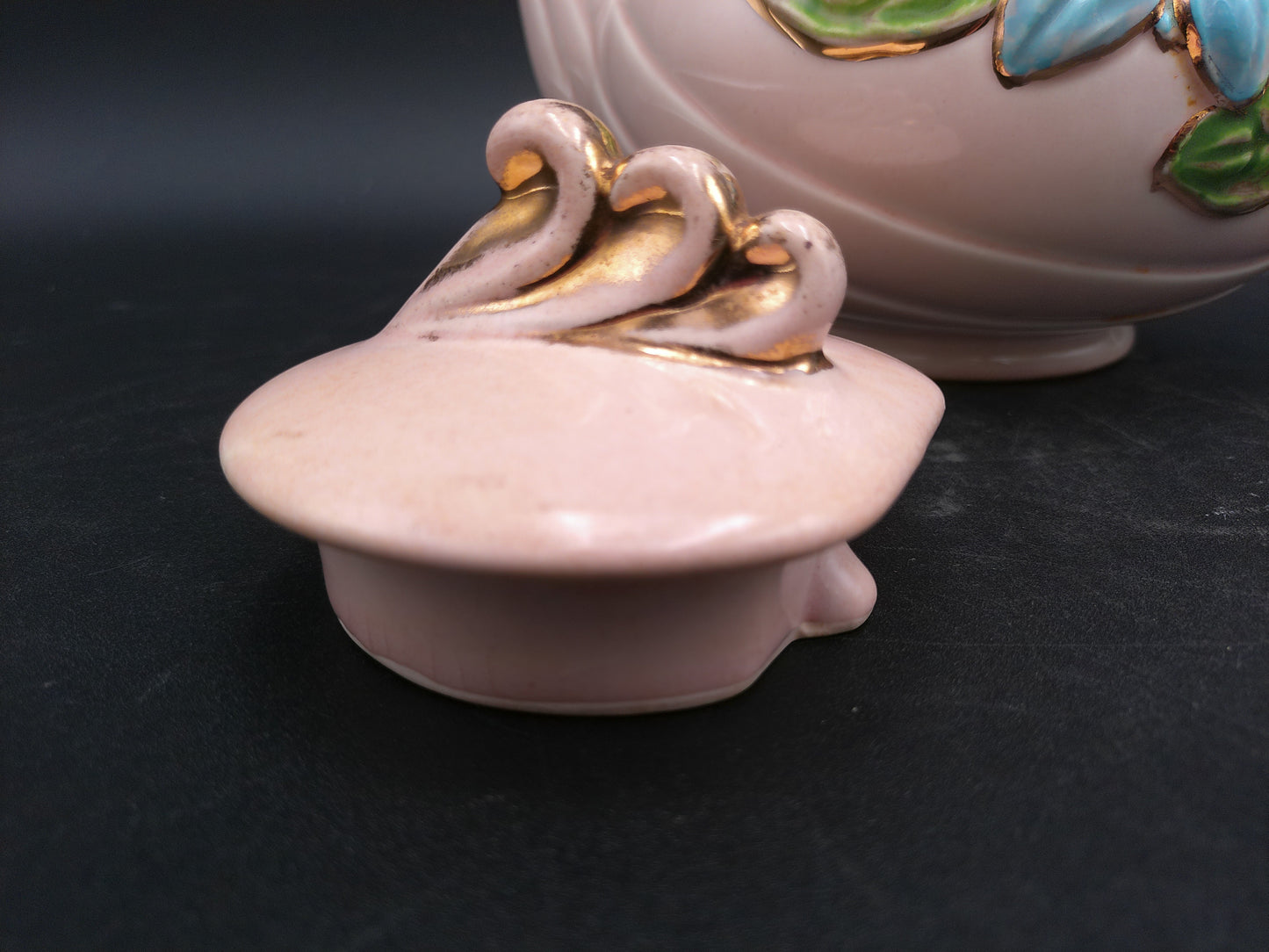 Pottery Hull Art Magnolia Pink Tea Set Gold Trim - Rare 1940s Vintage Made in USA