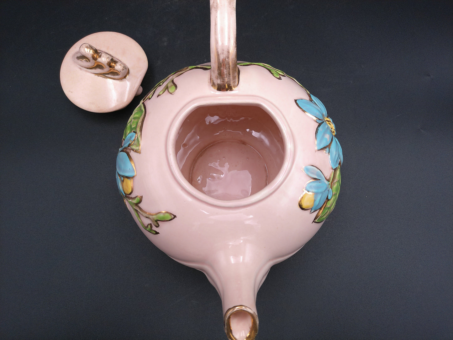Pottery Hull Art Magnolia Pink Tea Set Gold Trim - Rare 1940s Vintage Made in USA