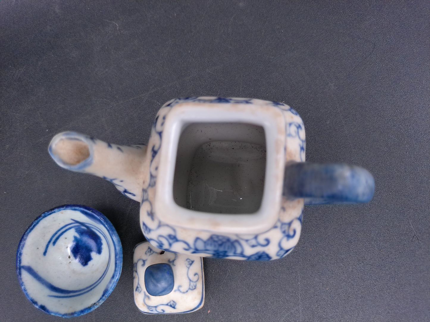 Blue & White Miniature Square Tea Pot with Lid Small and cup Oriental Teapot