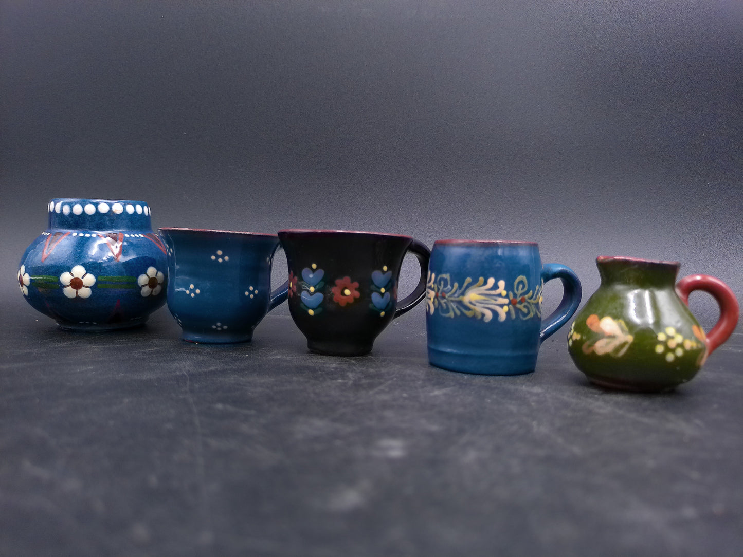 Coffee Mug Lot of 4 and Small Bowl Colorful some from Poland Swedish