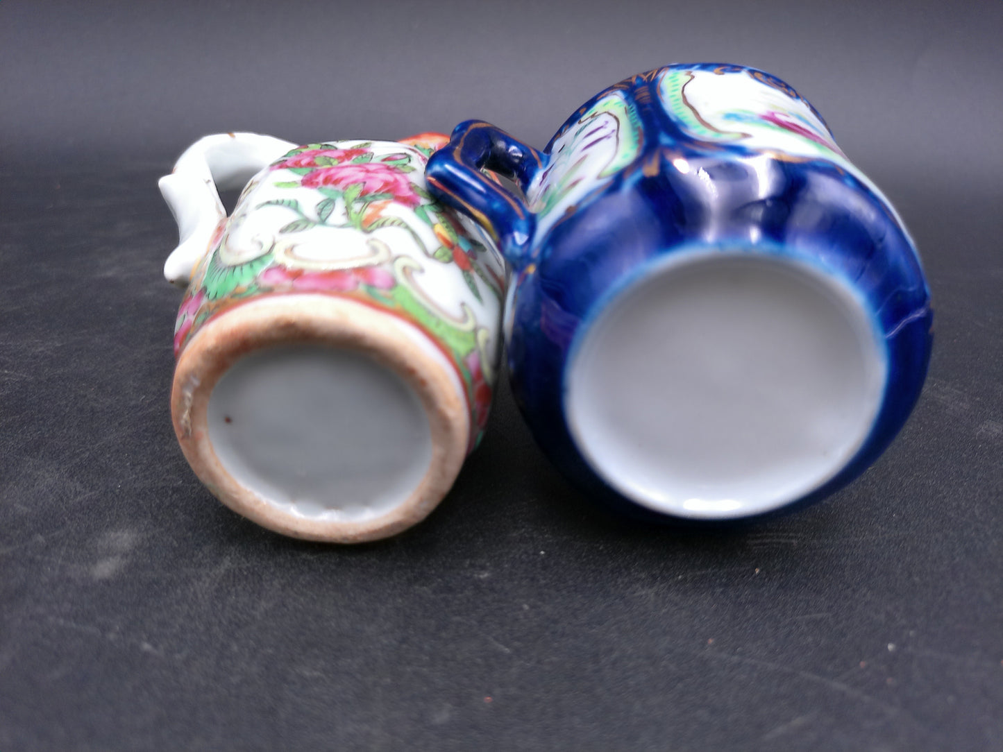 Chinese Floral and Birds Colorful Creamer Pitcher gold rim and vintage coffee tea cup