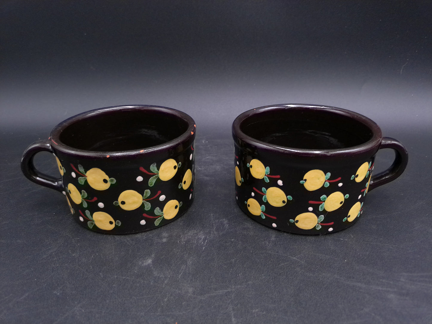 Pottery Sugar Bowl Hungarian Majolika Majolica Vintage & 2 cups