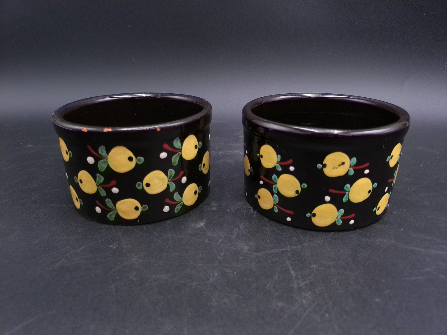 Pottery Sugar Bowl Hungarian Majolika Majolica Vintage & 2 cups
