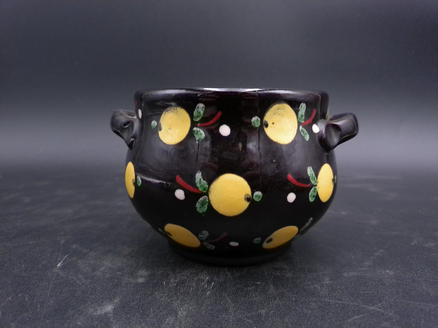 Pottery Sugar Bowl Hungarian Majolika Majolica Vintage & 2 cups