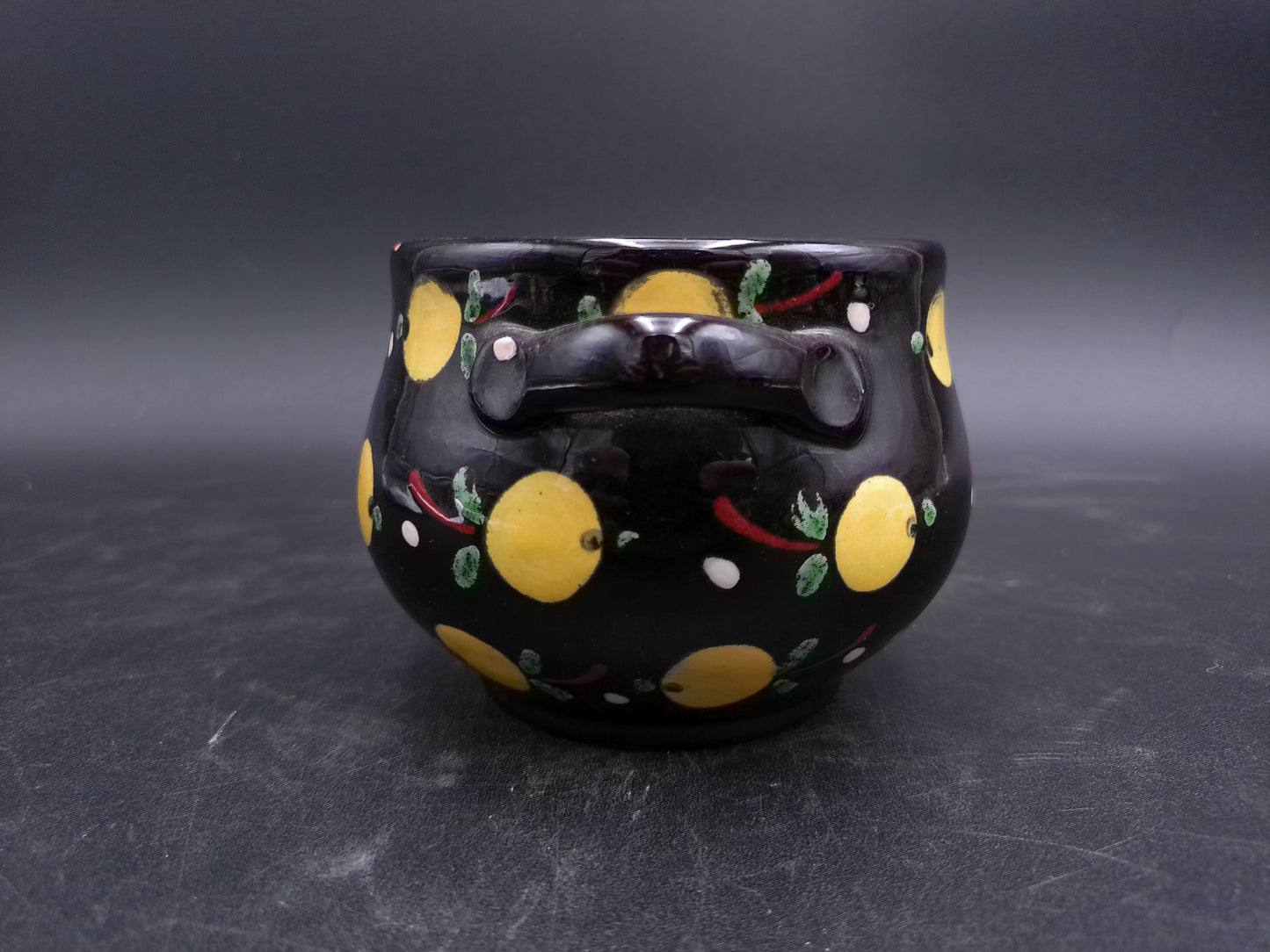 Pottery Sugar Bowl Hungarian Majolika Majolica Vintage & 2 cups