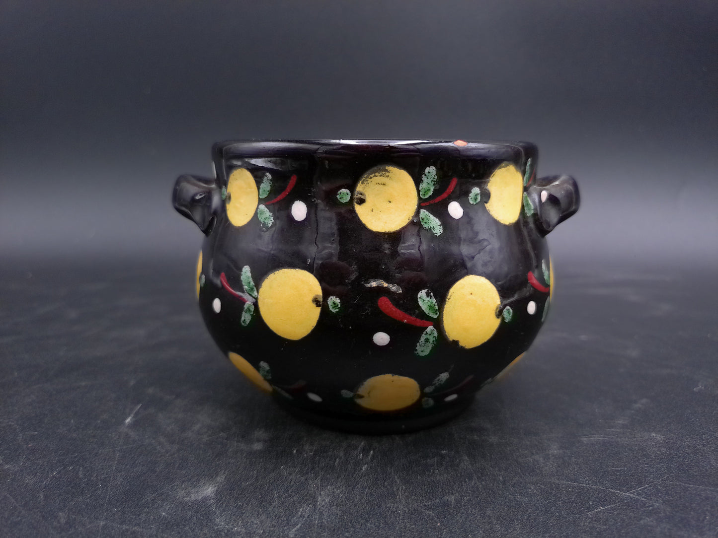 Pottery Sugar Bowl Hungarian Majolika Majolica Vintage & 2 cups