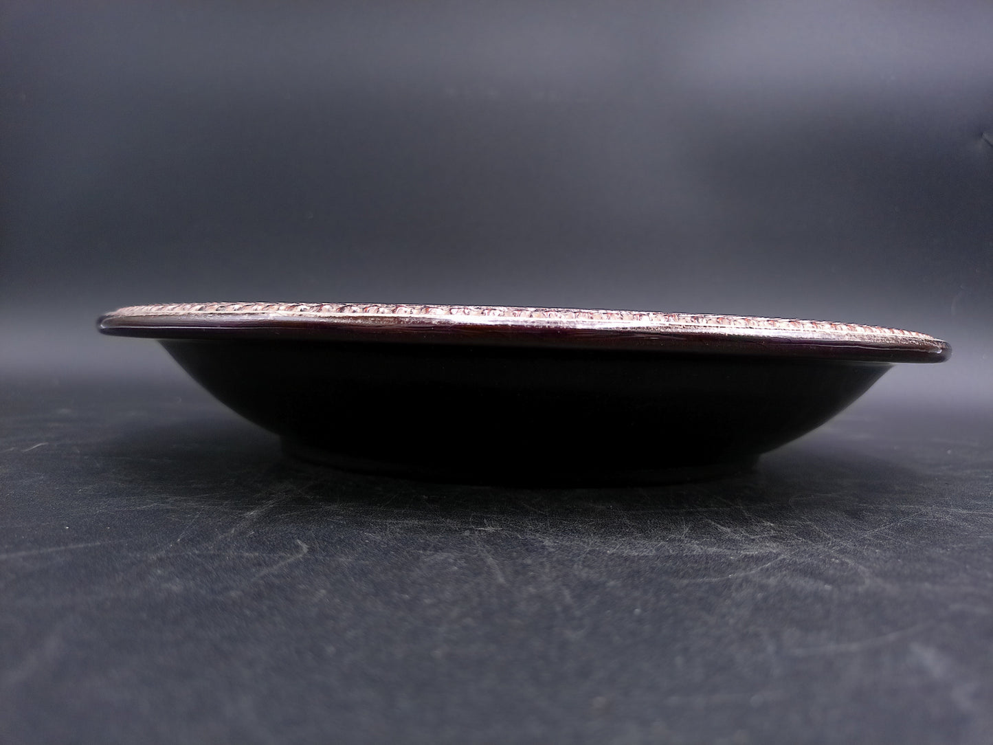 Swiss Ceramic Dark Brown Decorative Floral Design Plate