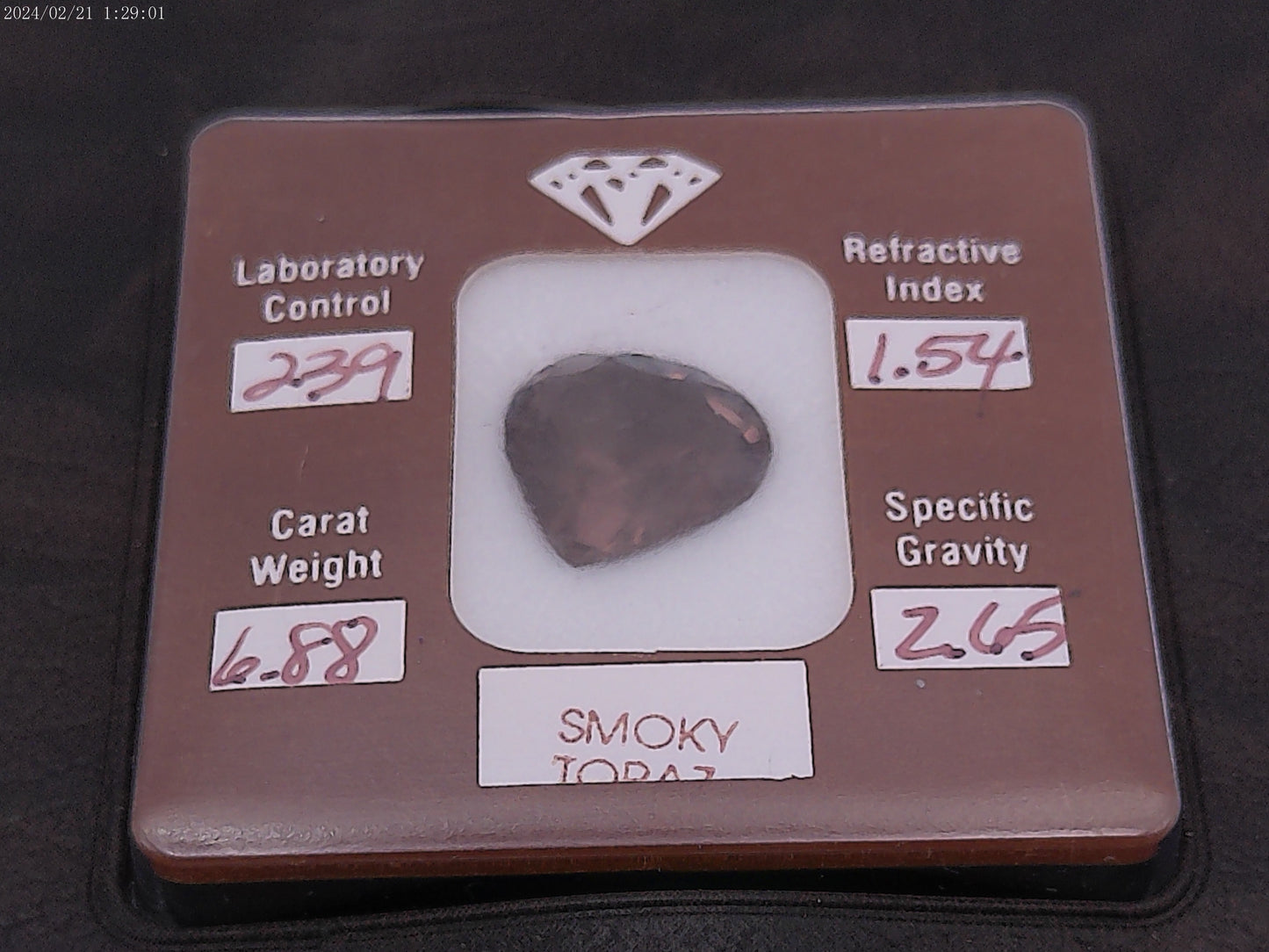 Smoky Topaz Stone  6.88 Carat in Jewelery Box Vintage