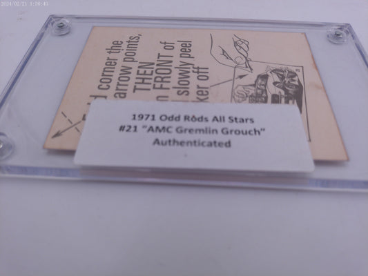 Odd Rods All Stars #21 AMC Germlin Grouch Trading Card Authenticated 1971