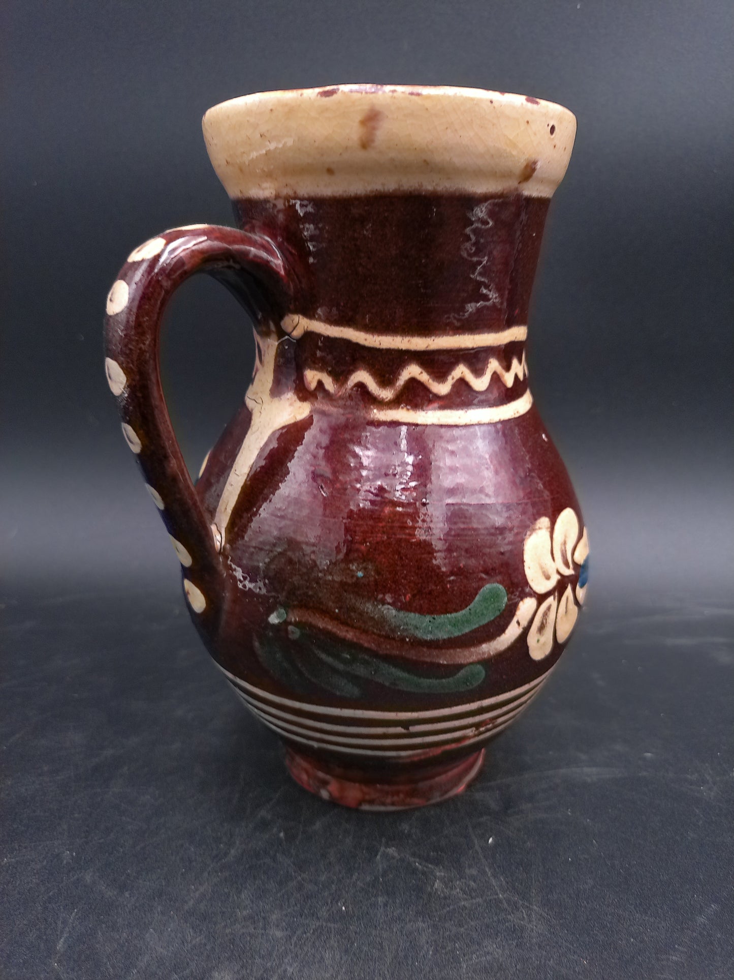 Hand Painted Jug Pitcher Antique tableware Rustic decor Clay
