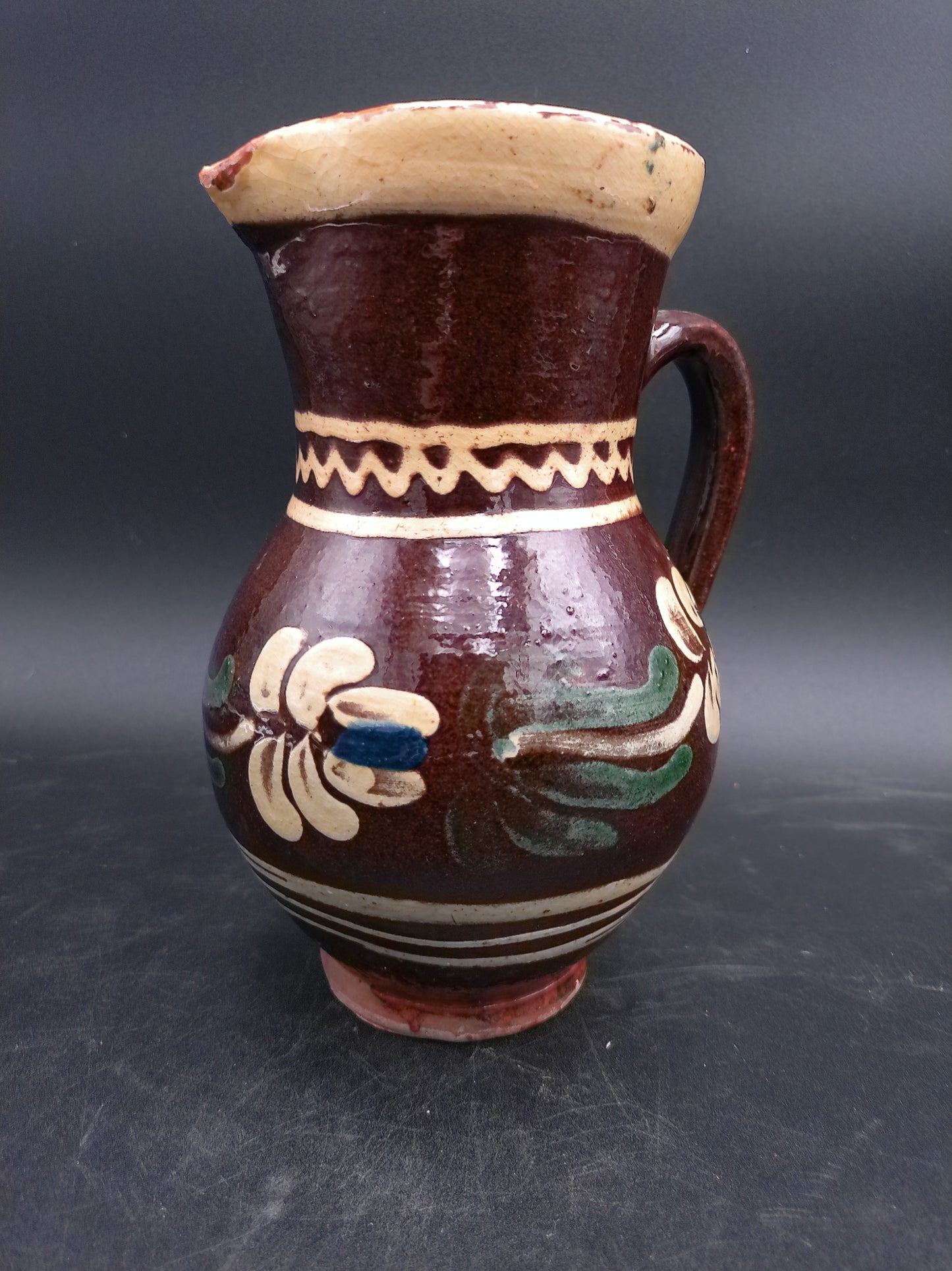 Hand Painted Jug Pitcher Antique tableware Rustic decor Clay