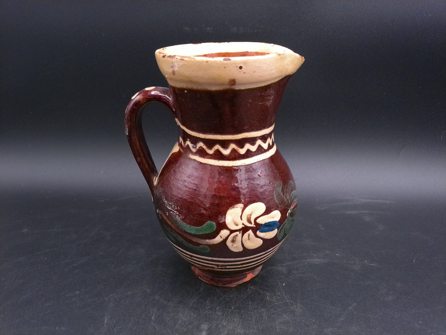 Hand Painted Jug Pitcher Antique tableware Rustic decor Clay